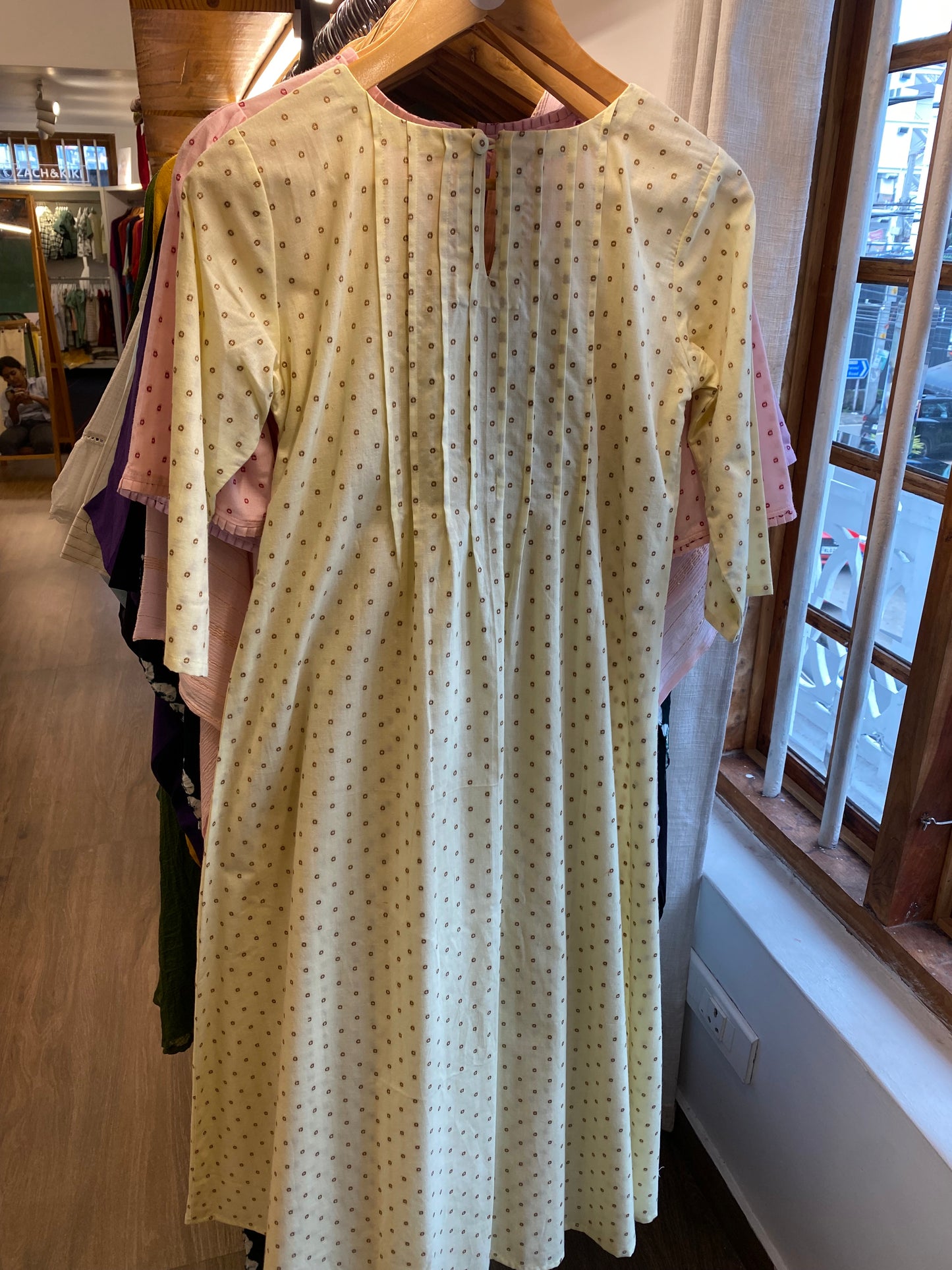 Light yellow with flower cotton dress chest size 36