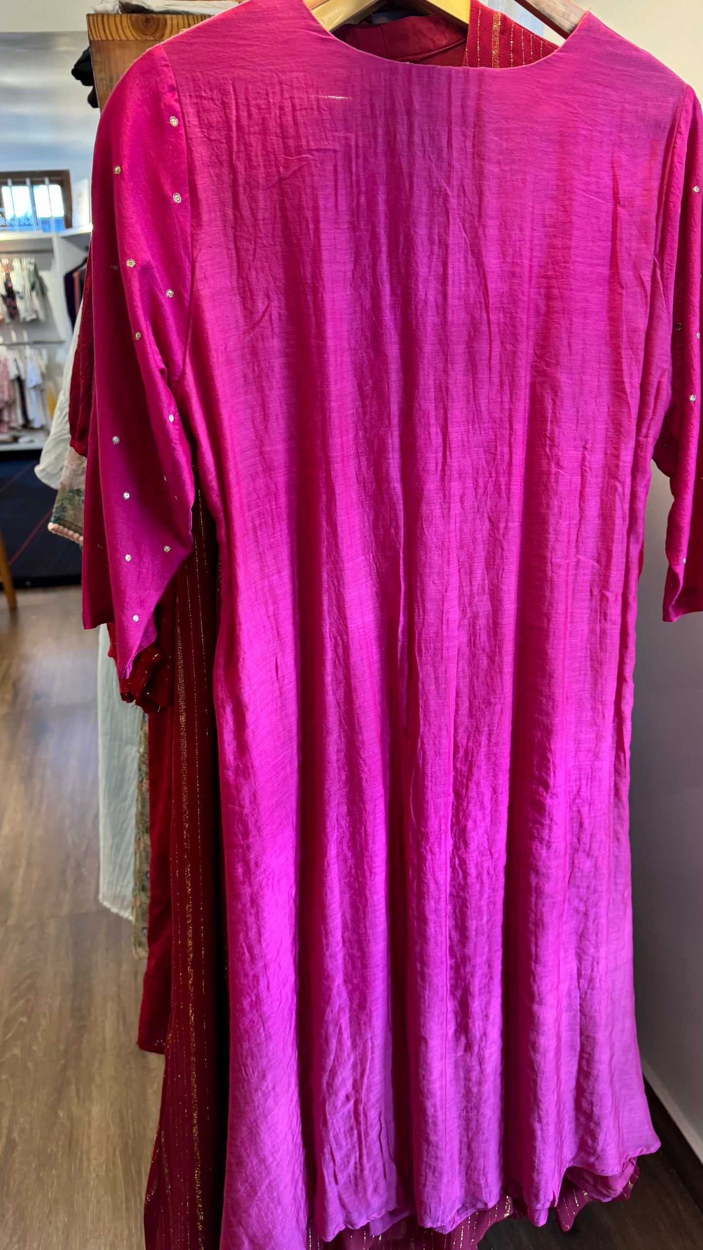 Rani pink dress with golden buttes and sequin work size S ready