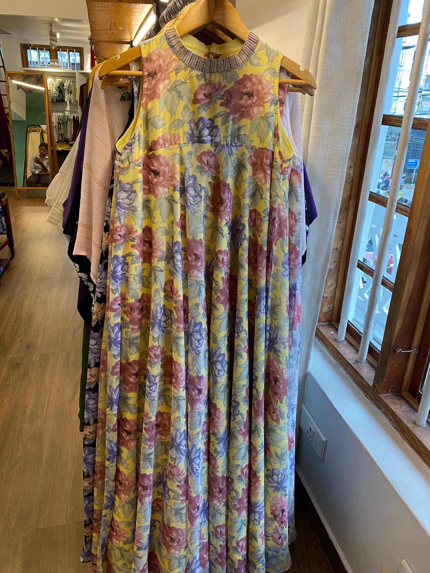 Floral Print A-Line Dress in Soft Yellow