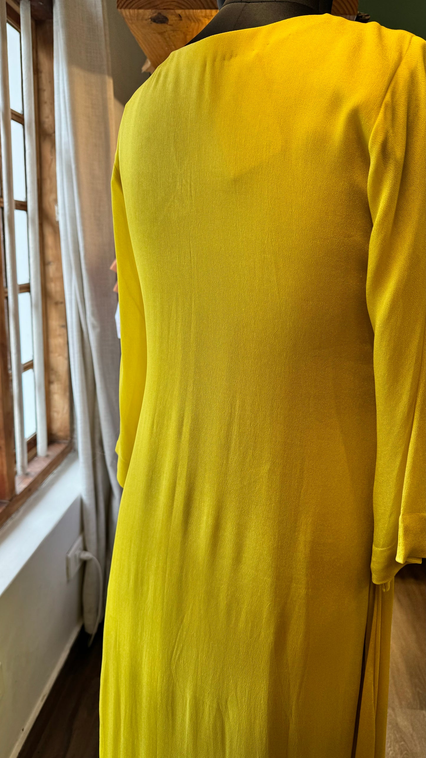 Yellow crepe Georgette dress embroidered