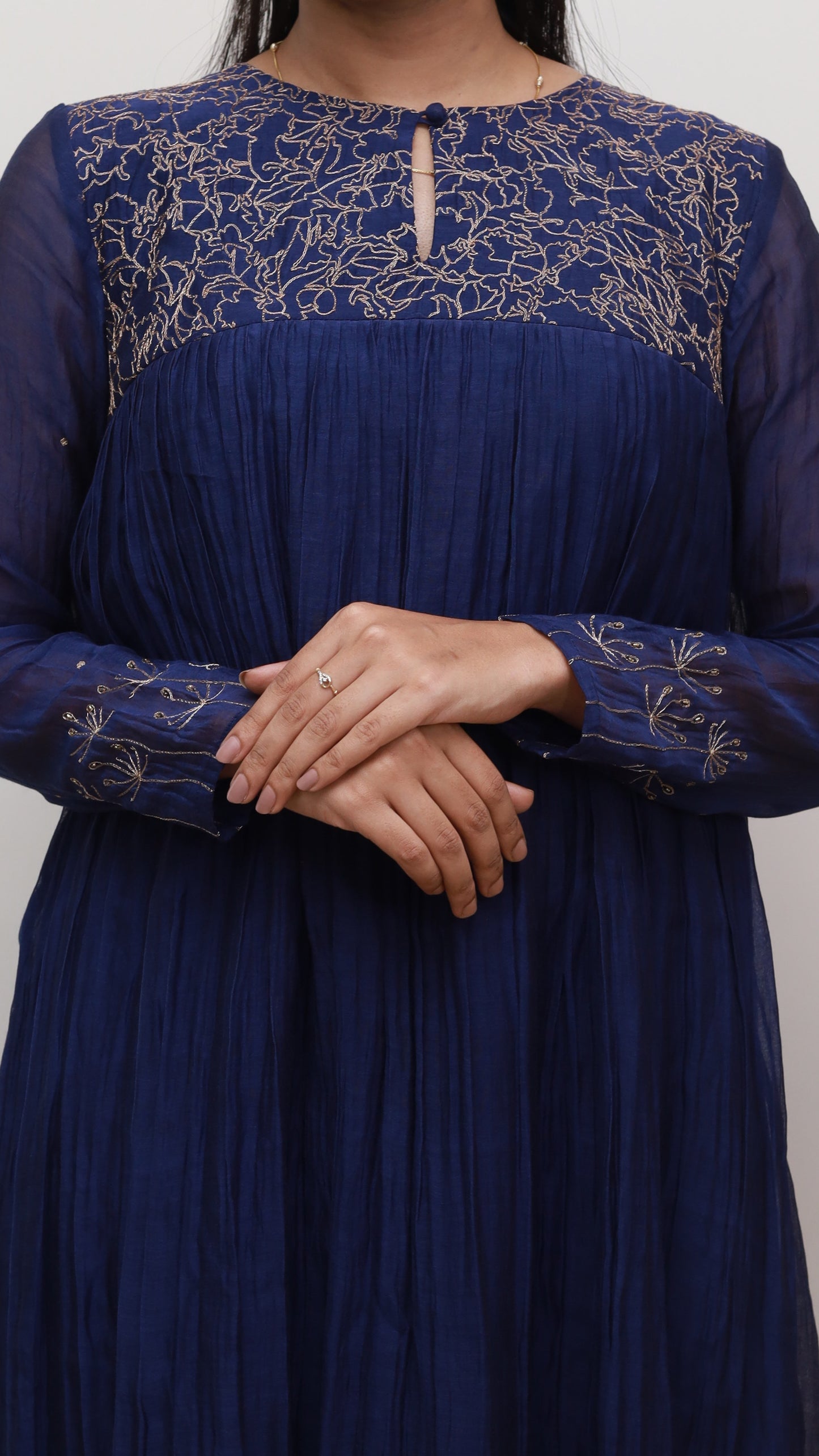 Stunning Navy Blue Pleated Anarkali Dress