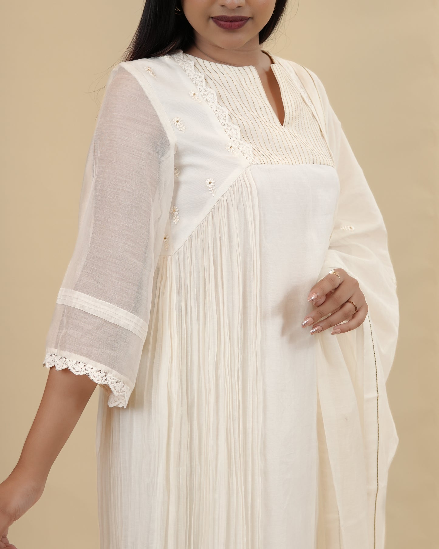 Elegant offwhite chanderi dress and dupatta