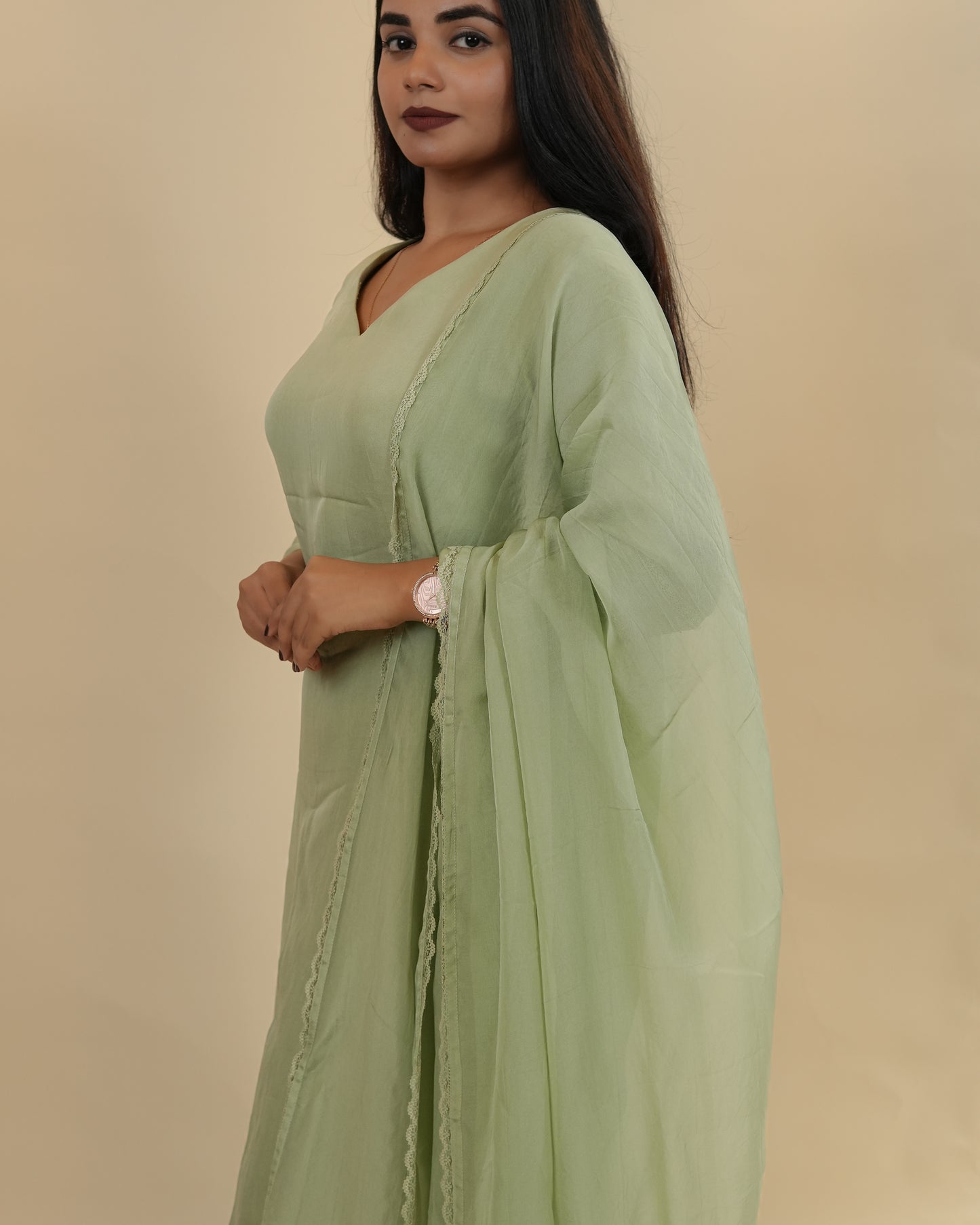 Light teal green top,pants and dupatta set
