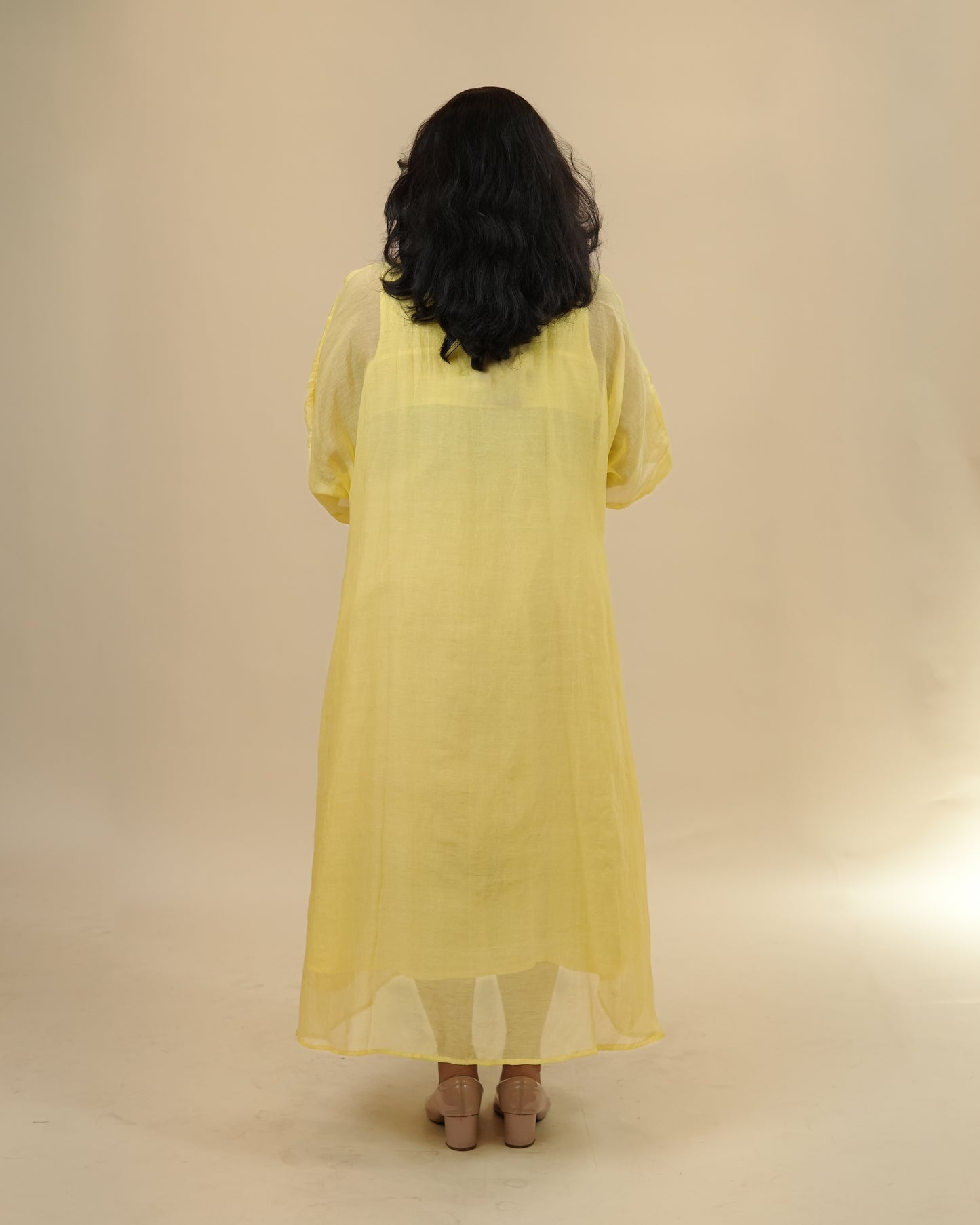Yellow kaftan in handloom mul silk