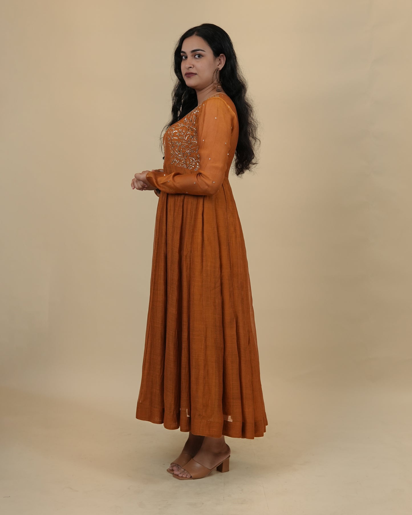 Elegant Rust Orange Anarkali Dress