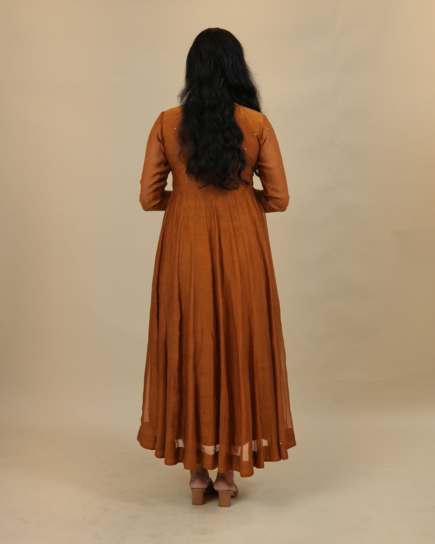 Elegant Rust Orange Anarkali Dress