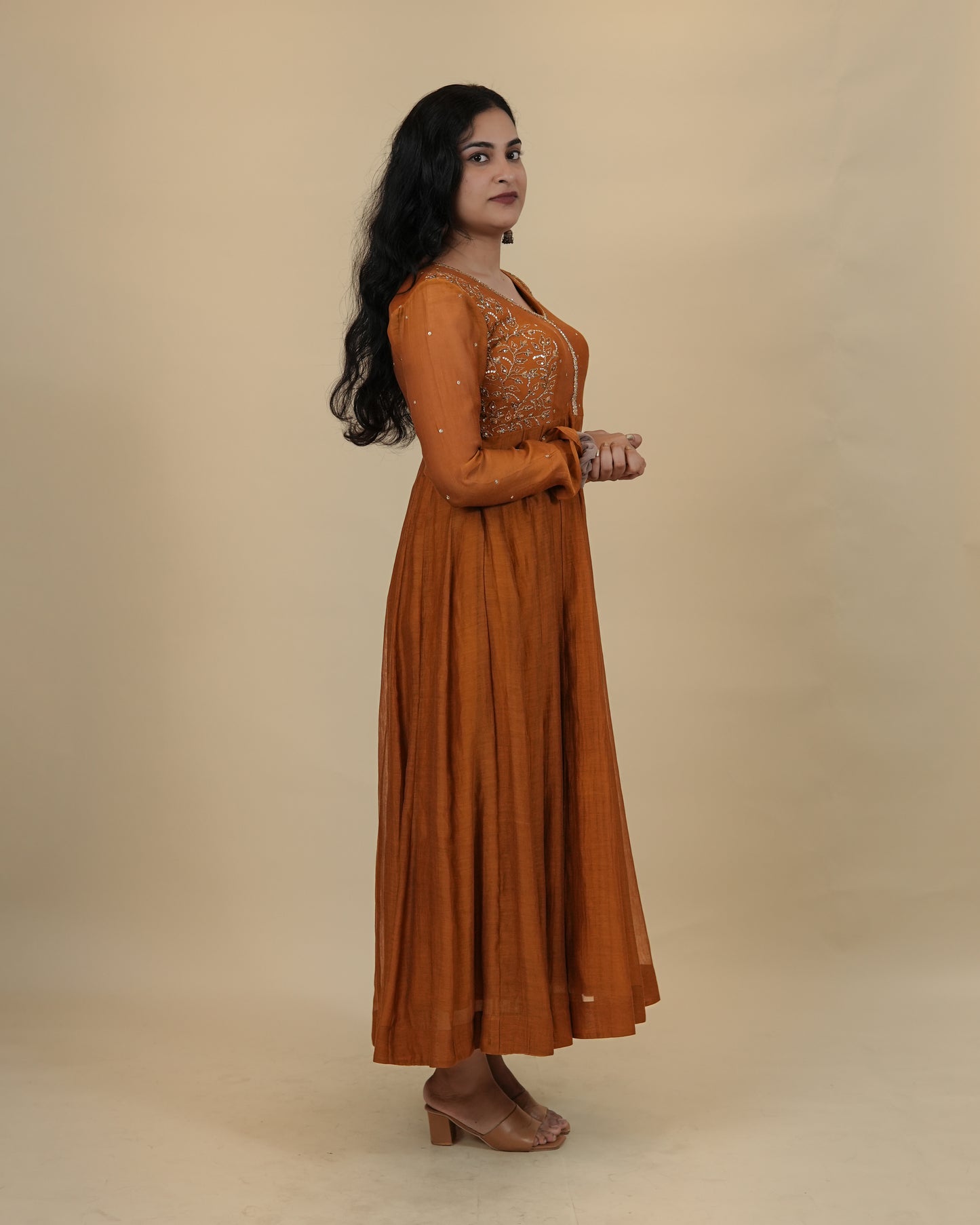 Elegant Rust Orange Anarkali Dress