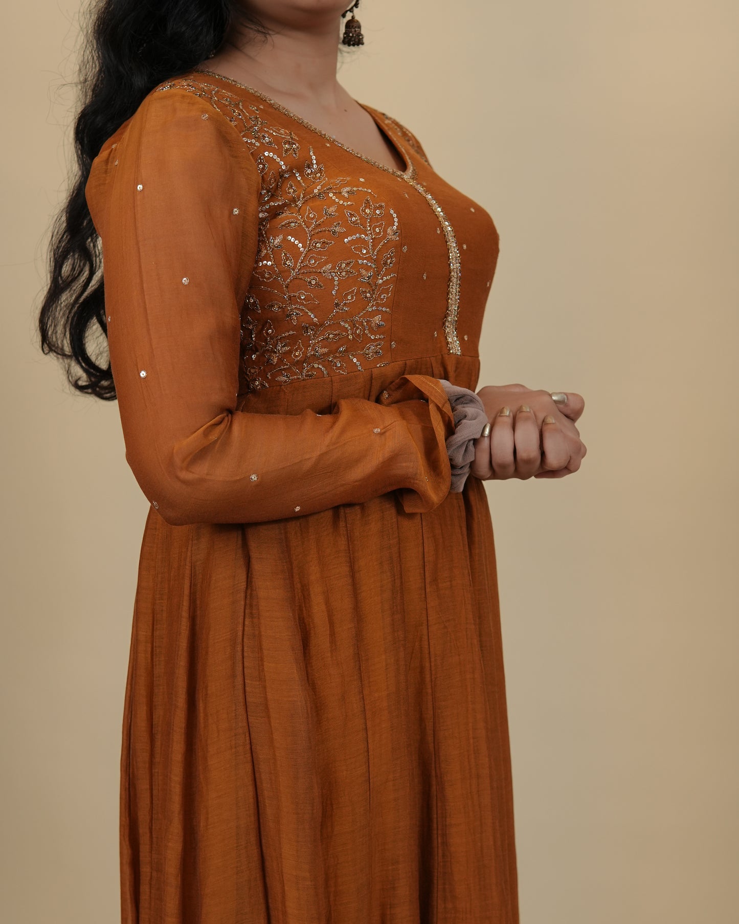 Elegant Rust Orange Anarkali Dress