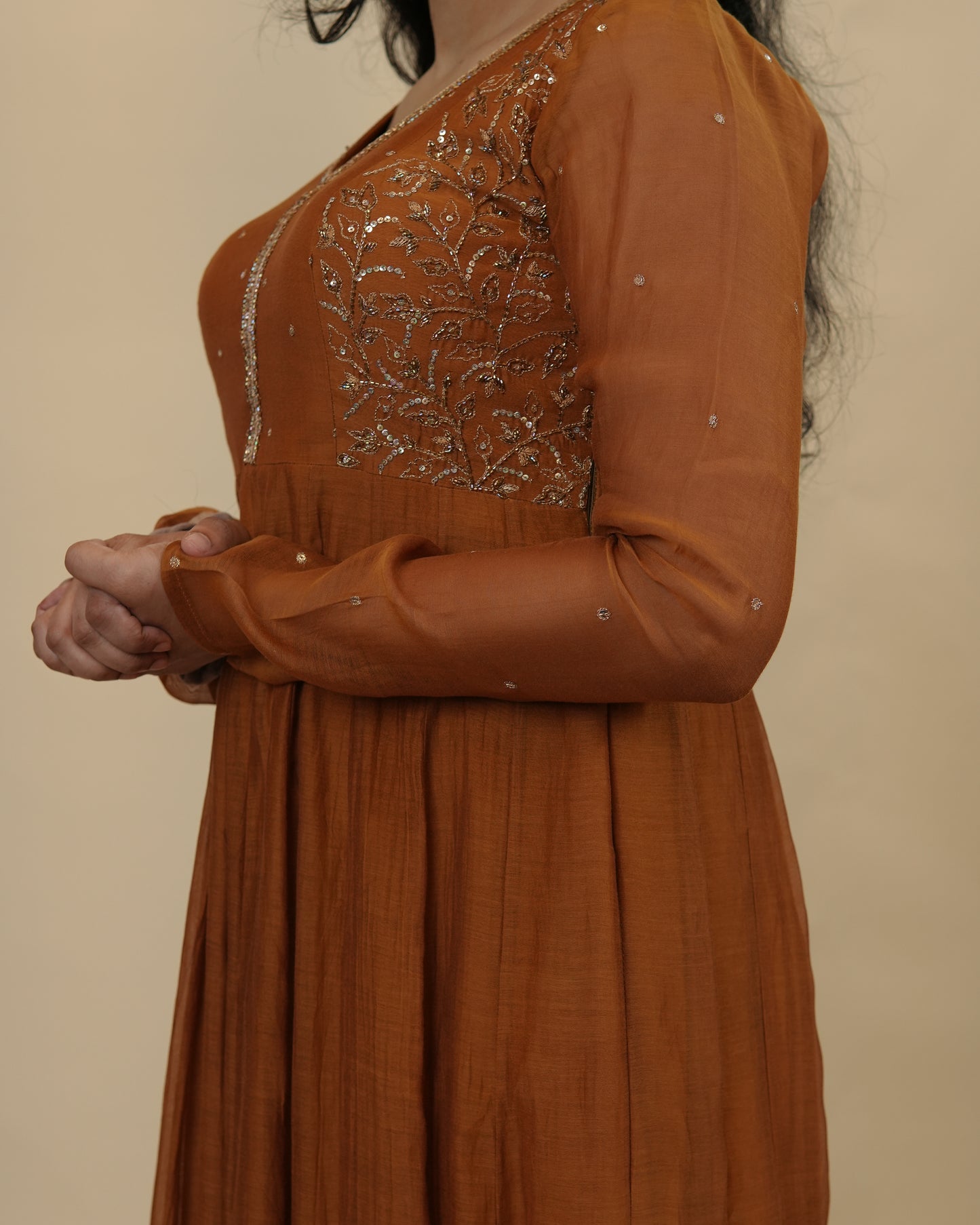 Elegant Rust Orange Anarkali Dress