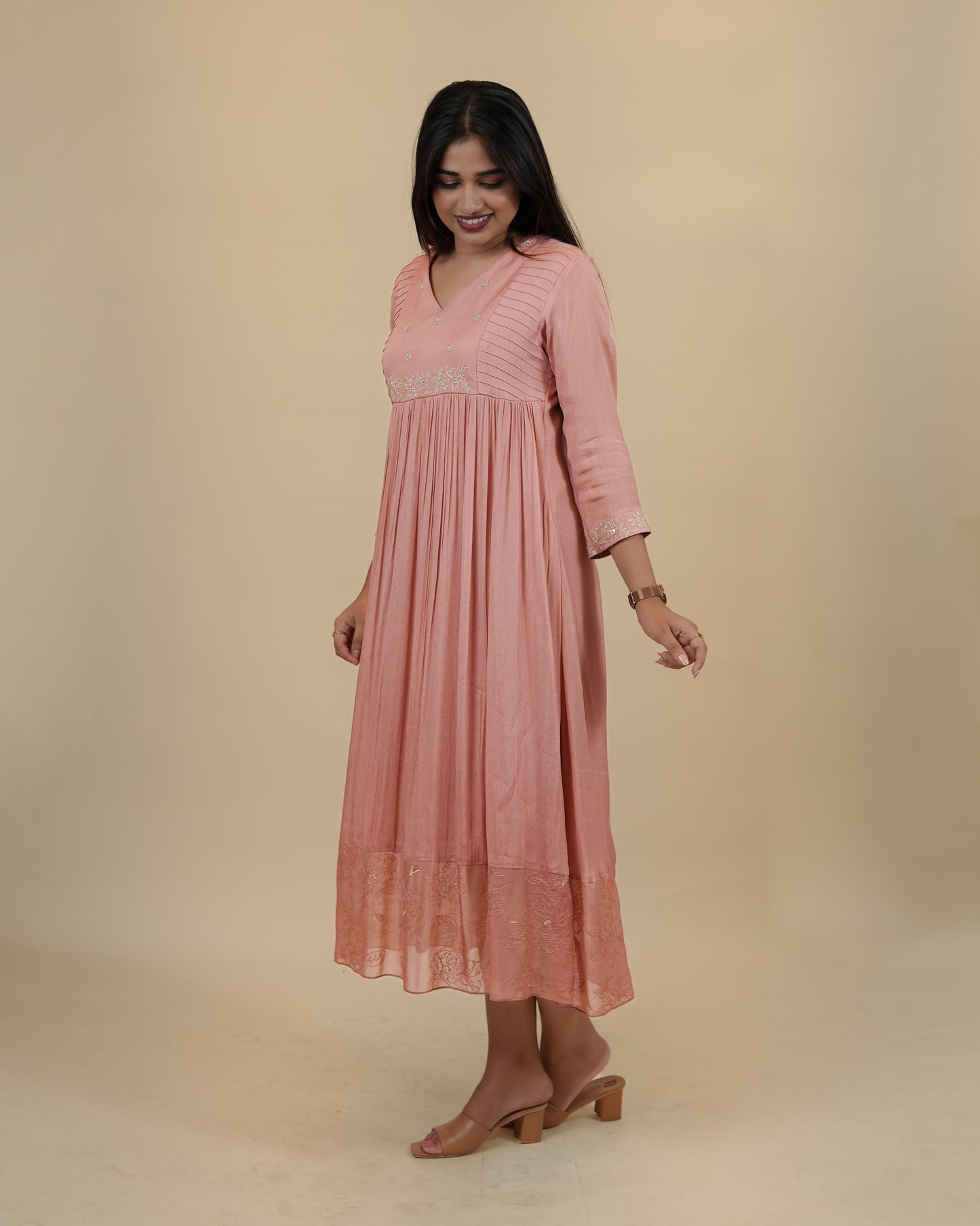 Elegant Pink Embroidered crepe Dress