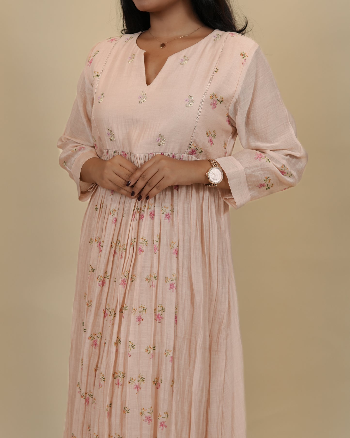 Elegant Pleated Floral Dress