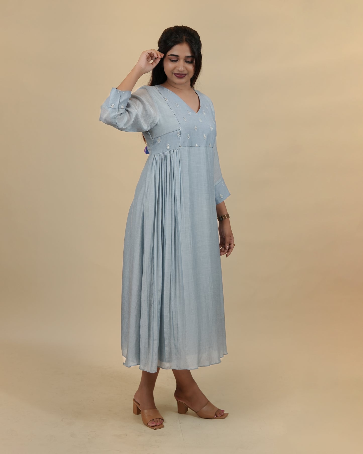 Pastel Blue V neck dress