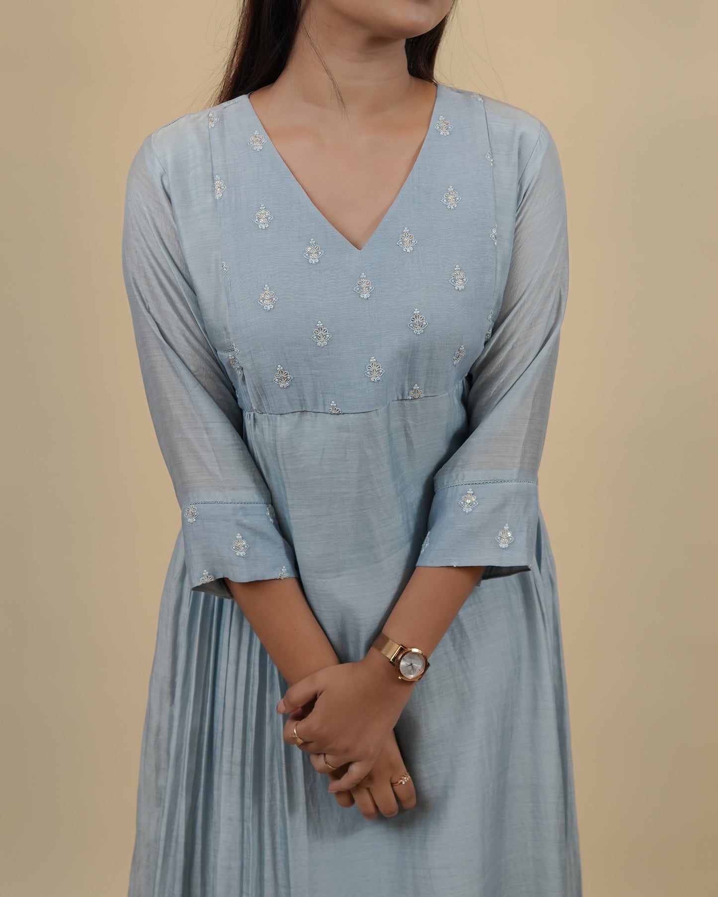Pastel Blue V neck dress