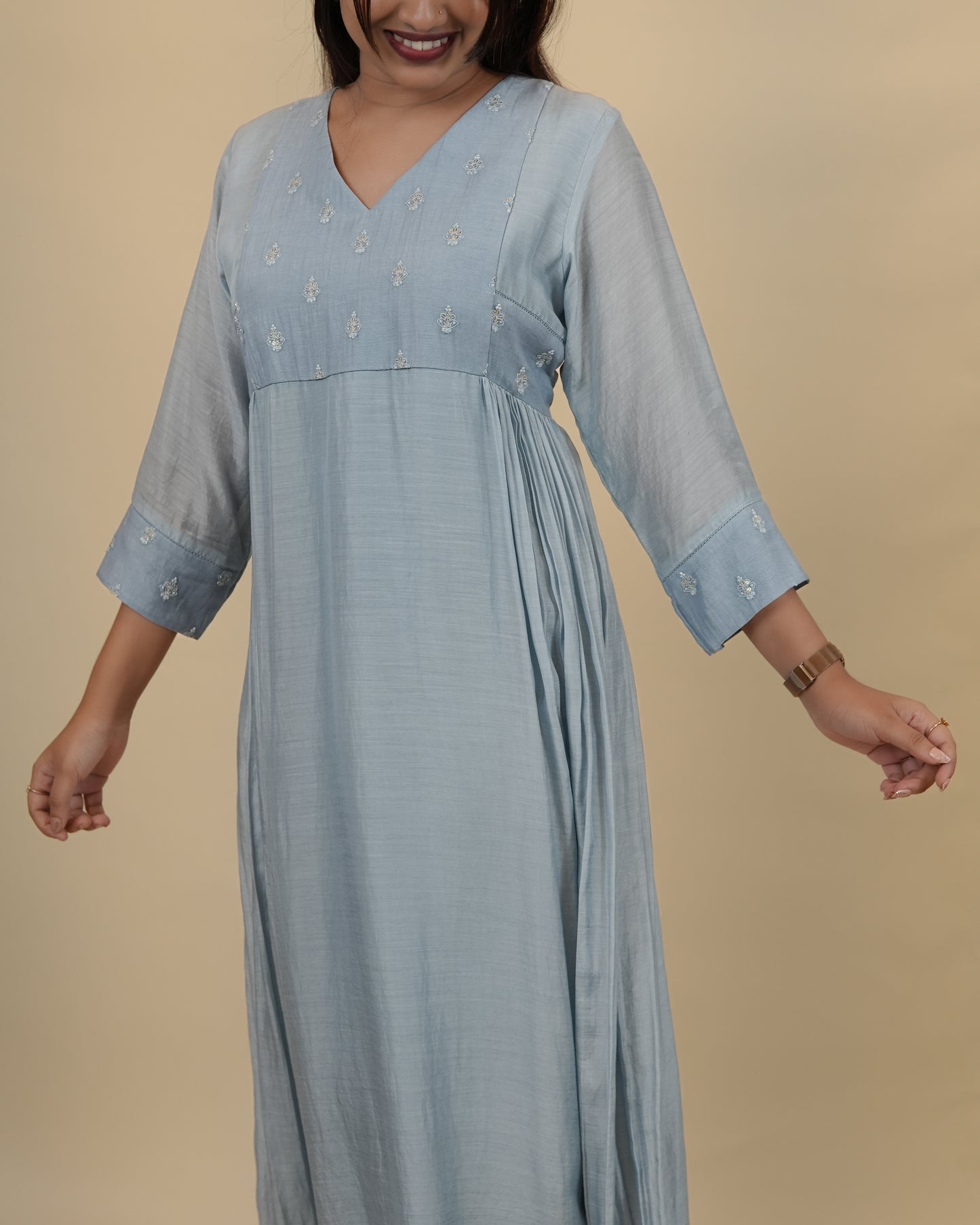 Pastel Blue V neck dress