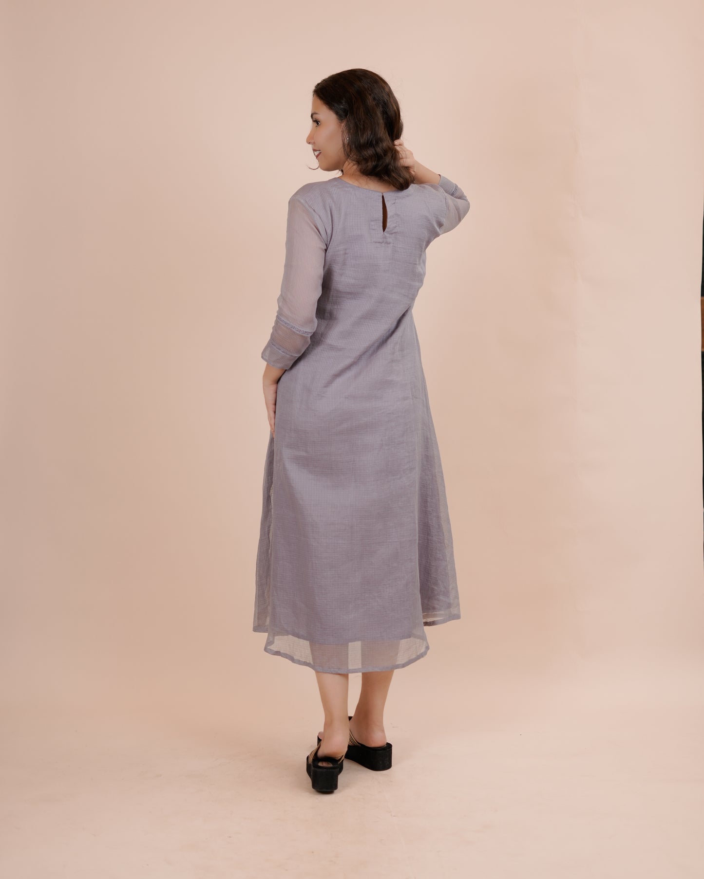 Lavender soft kota Embroidered Midi Dress