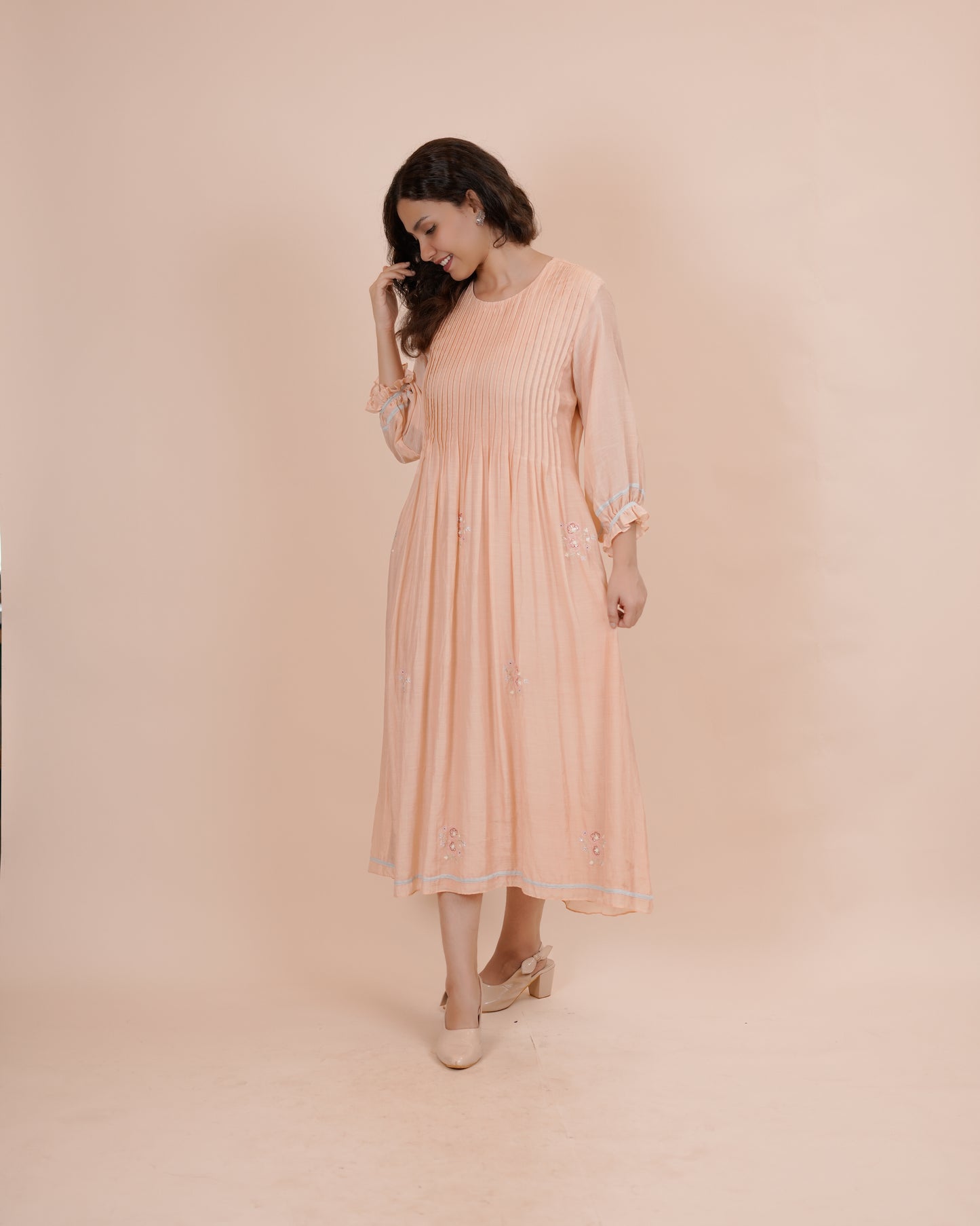 Elegant Peach Midi Dress