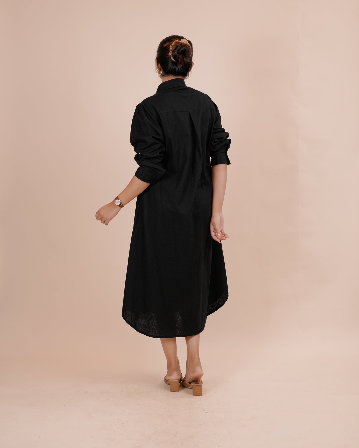 Elegant Black Long Shirt Dress