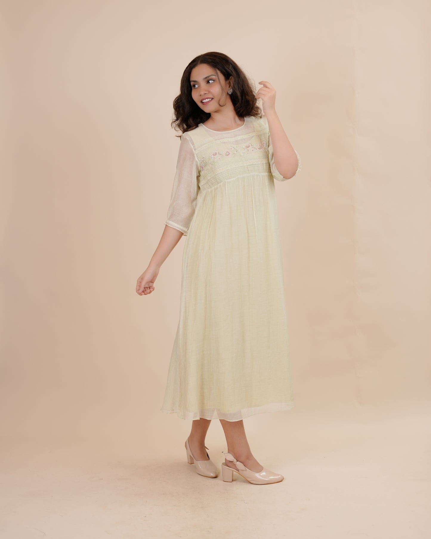 Pastel green embroidered dress