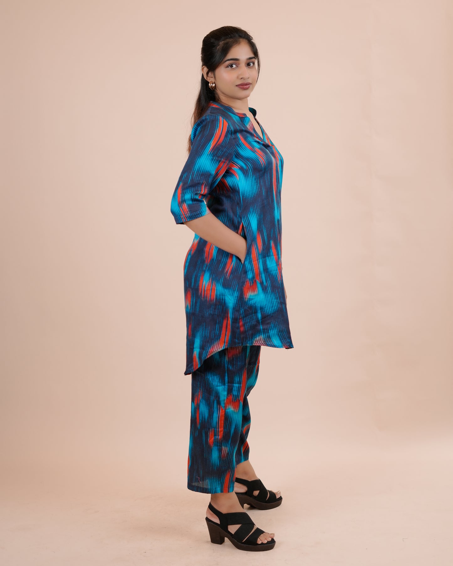 Vibrant Blue Floral Tunic Set