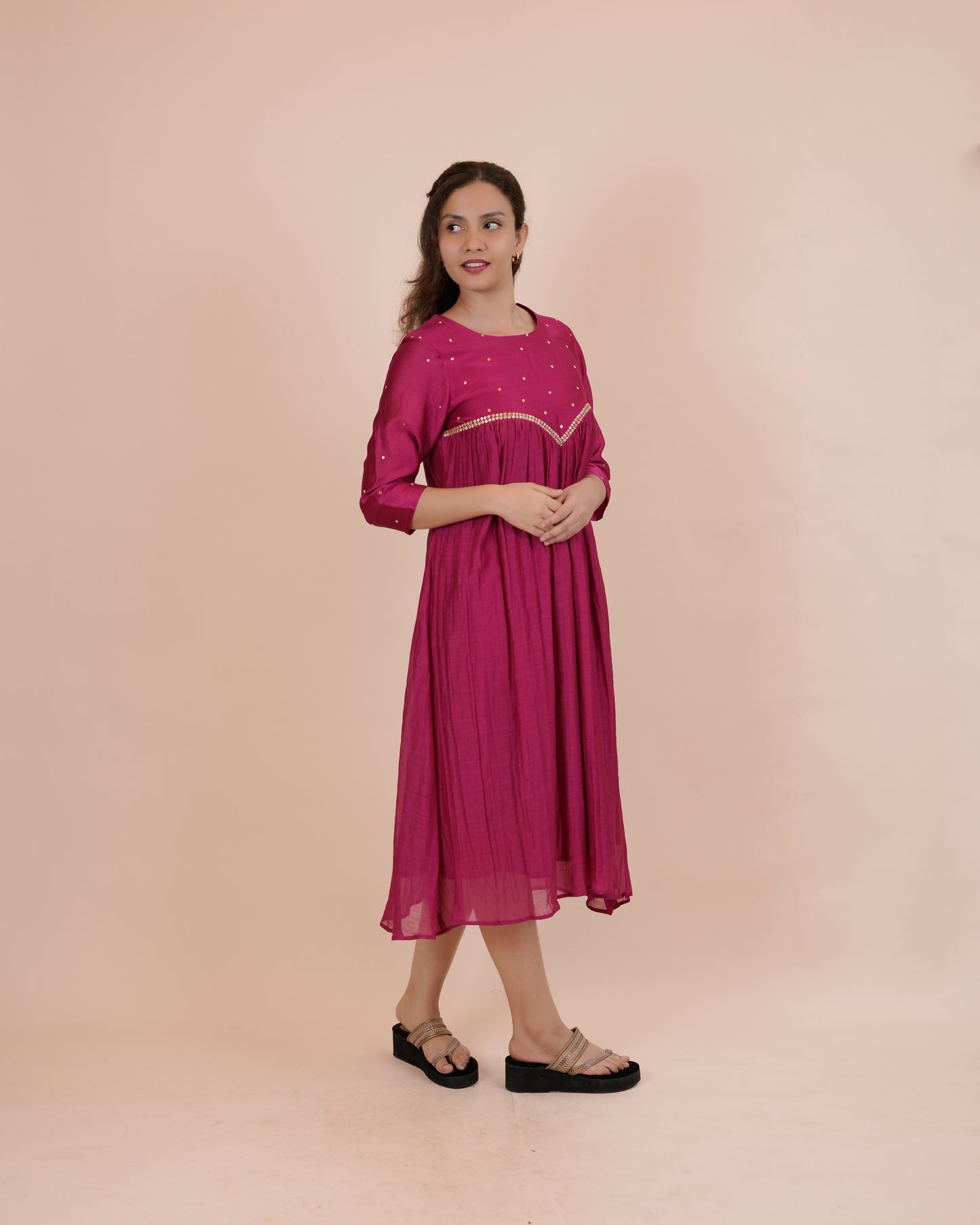 Elegant Pink Embroidered Maxi Dress