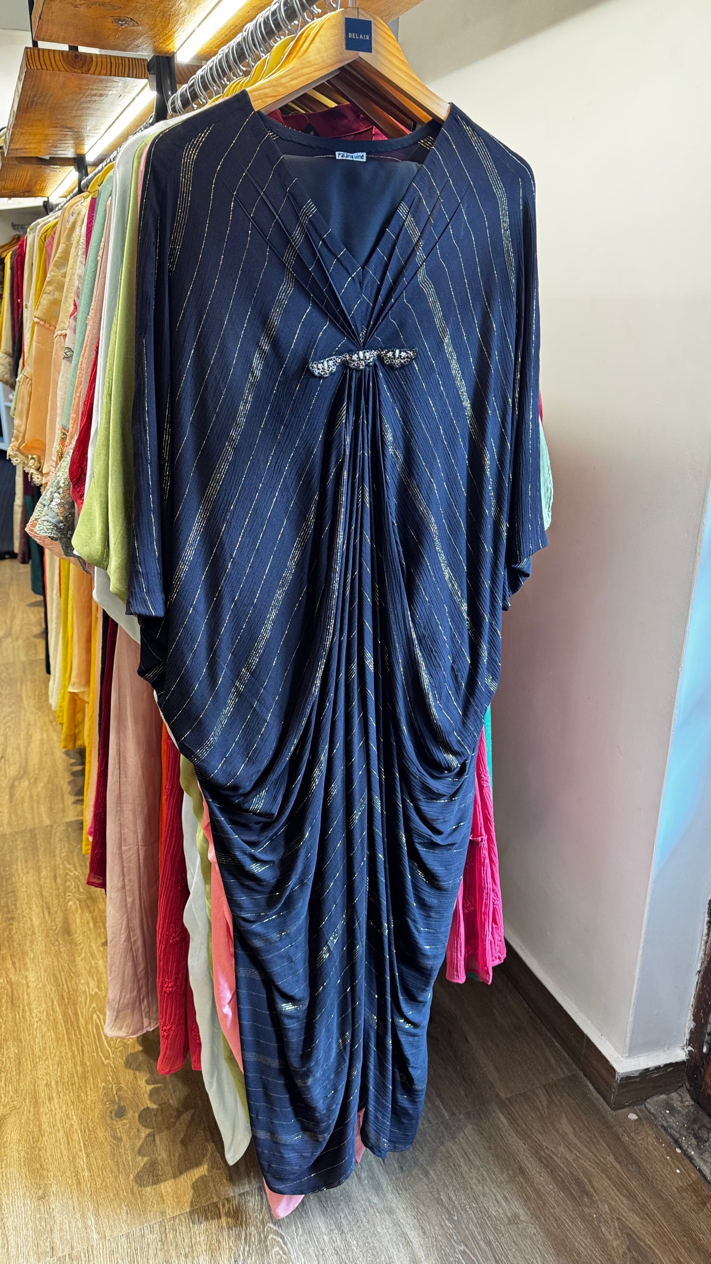 Black cotton lurex cowl Kaftan with slip size L