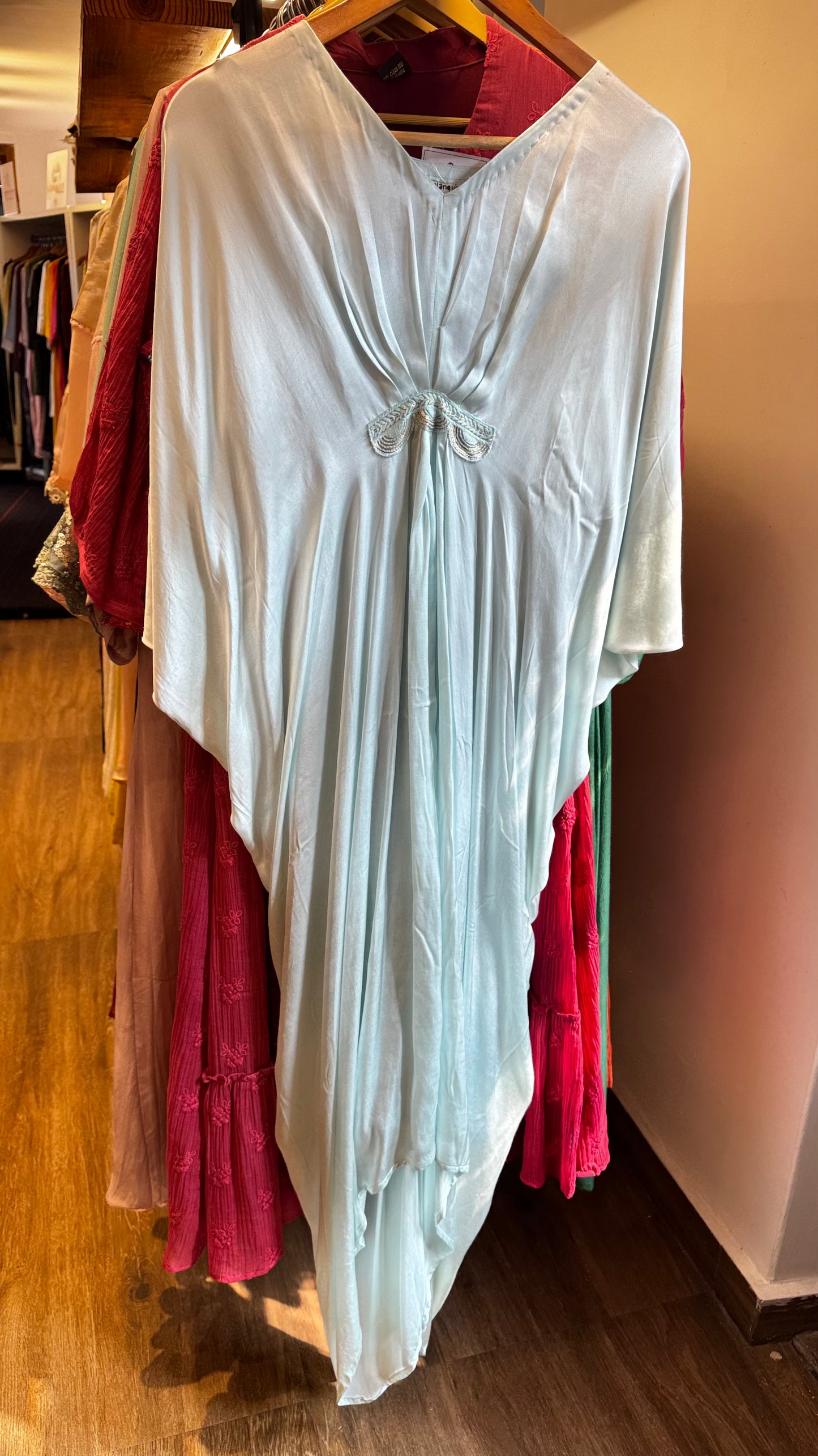 Power blue cowl Kaftan with slip size XL