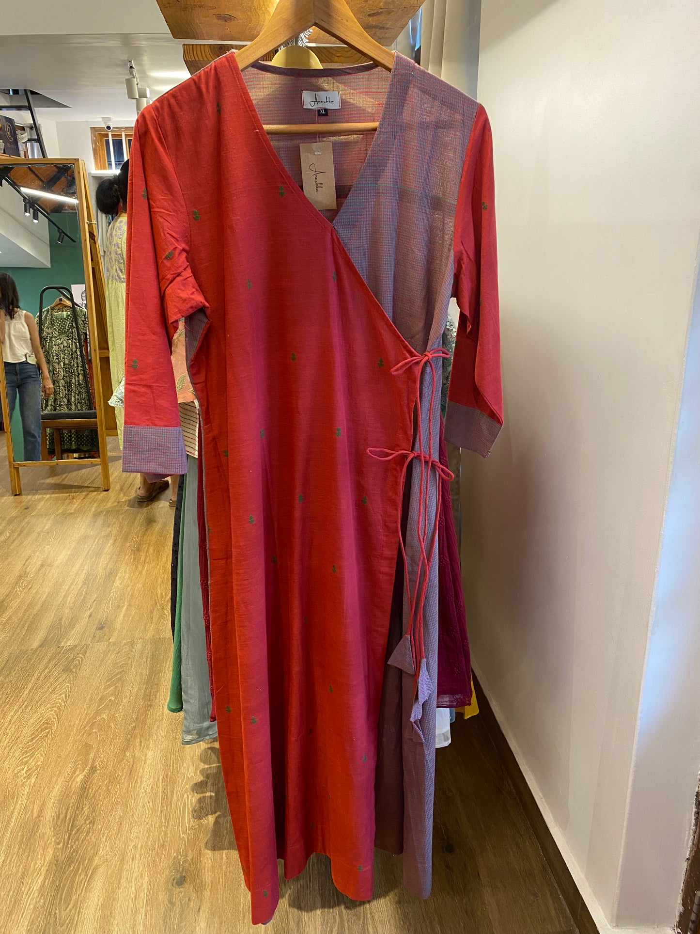 Red and green cotton wrap dress size -S,XL