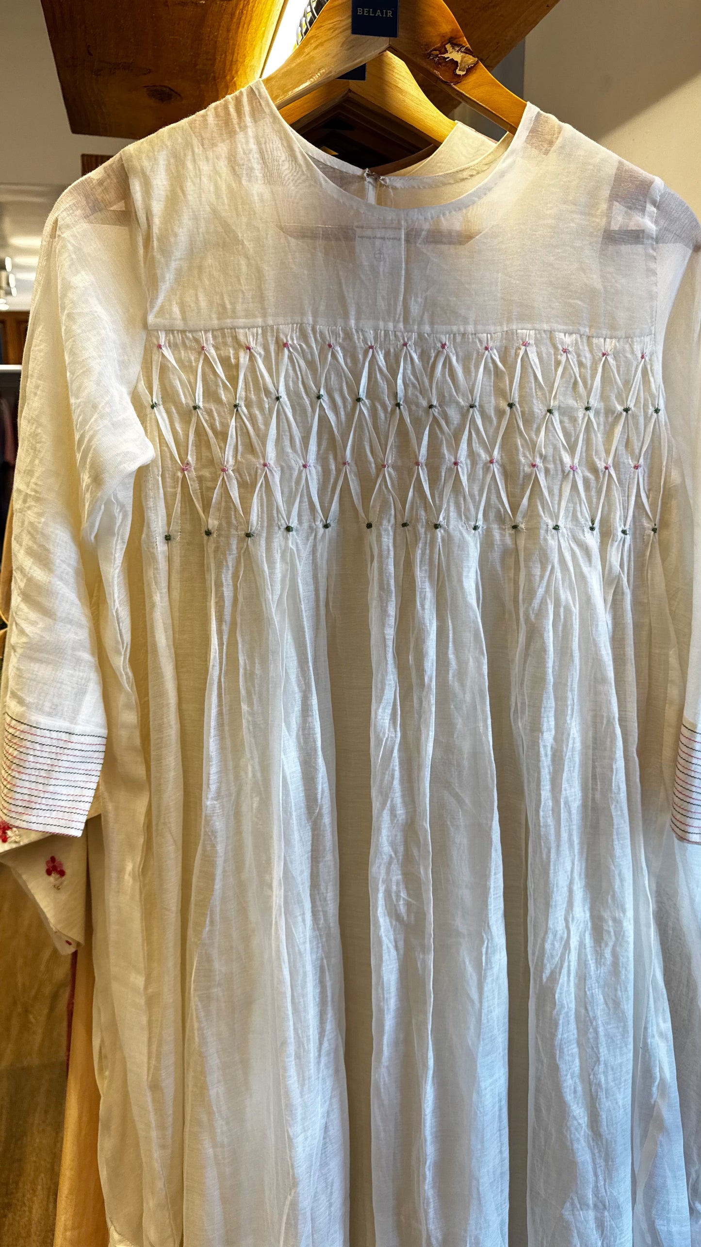 Off white Chanderi honeycomb yoke dress with slip