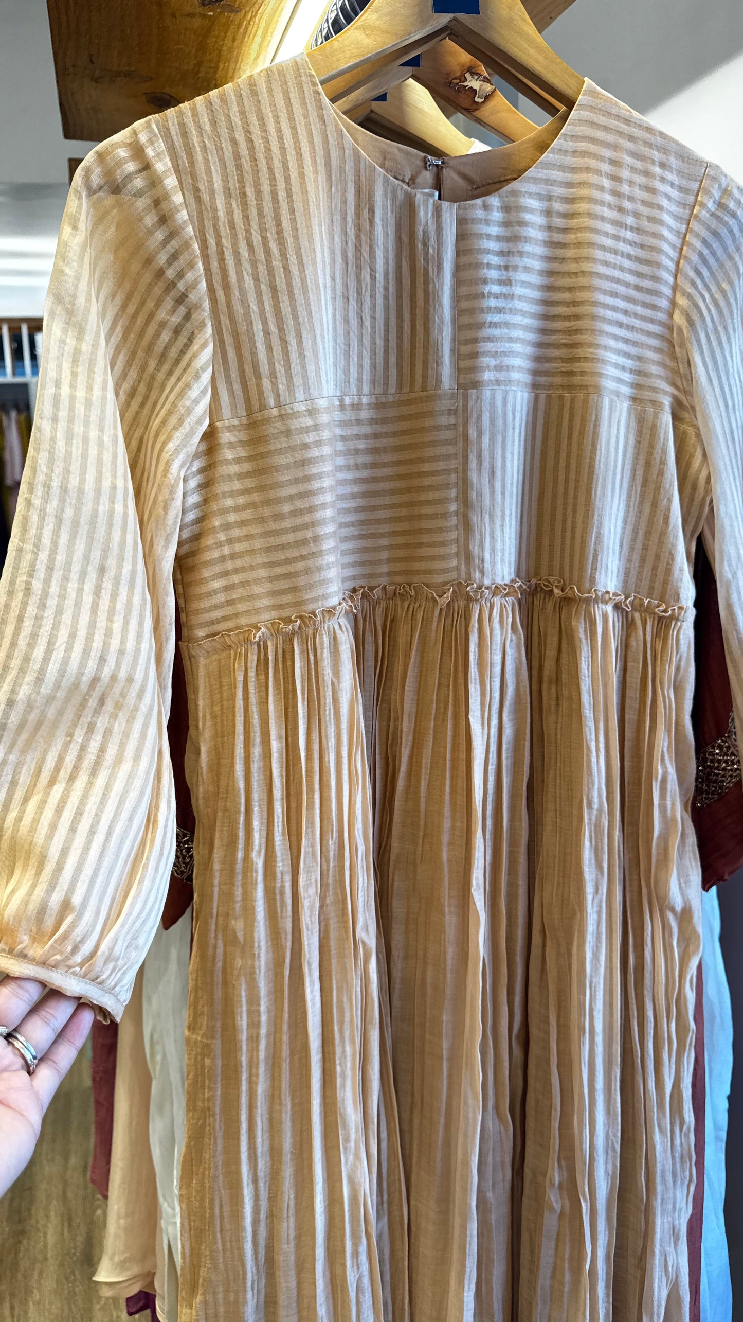 Beige Chanderi long sleeves with round neckline