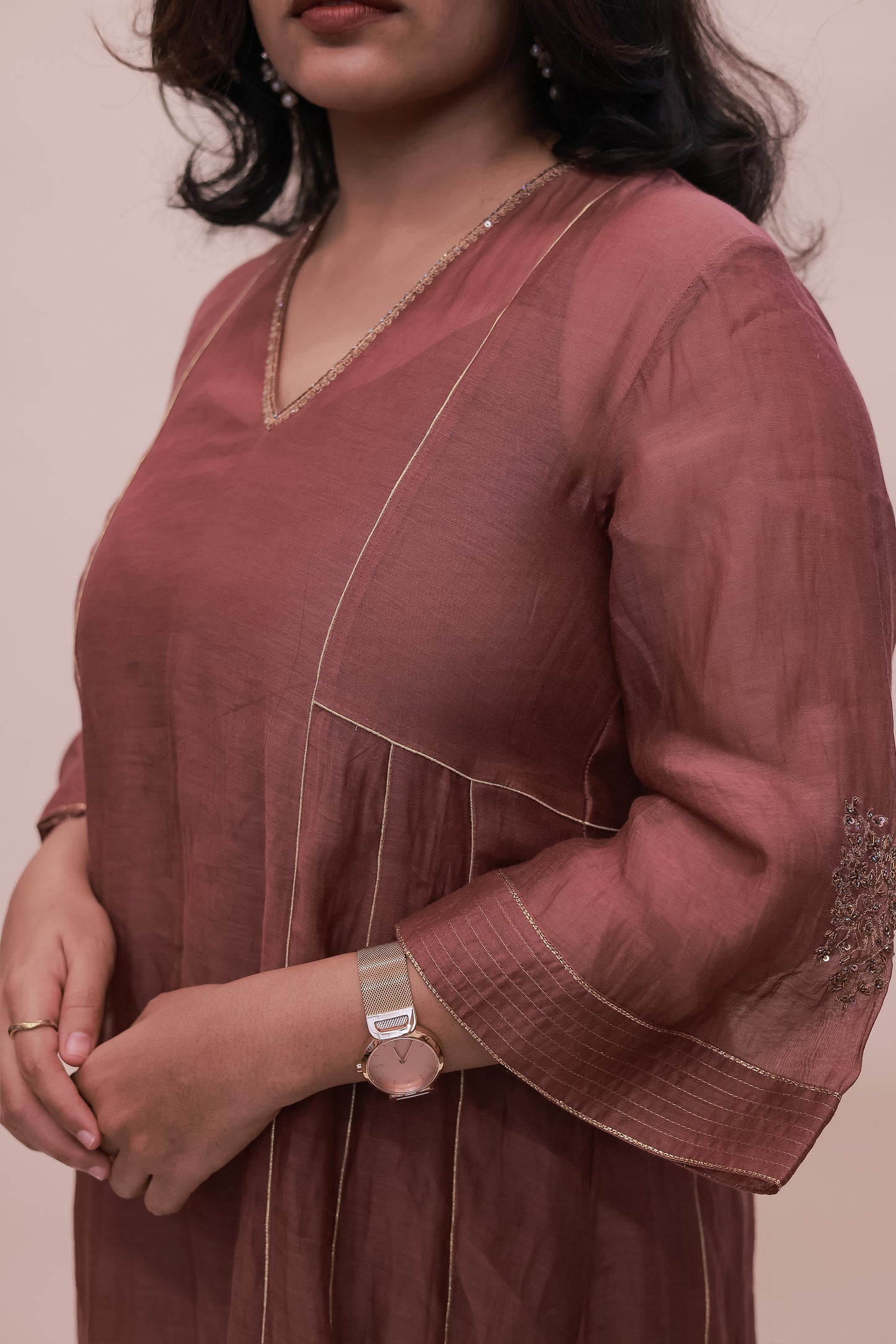 Pastel brown dress and pants