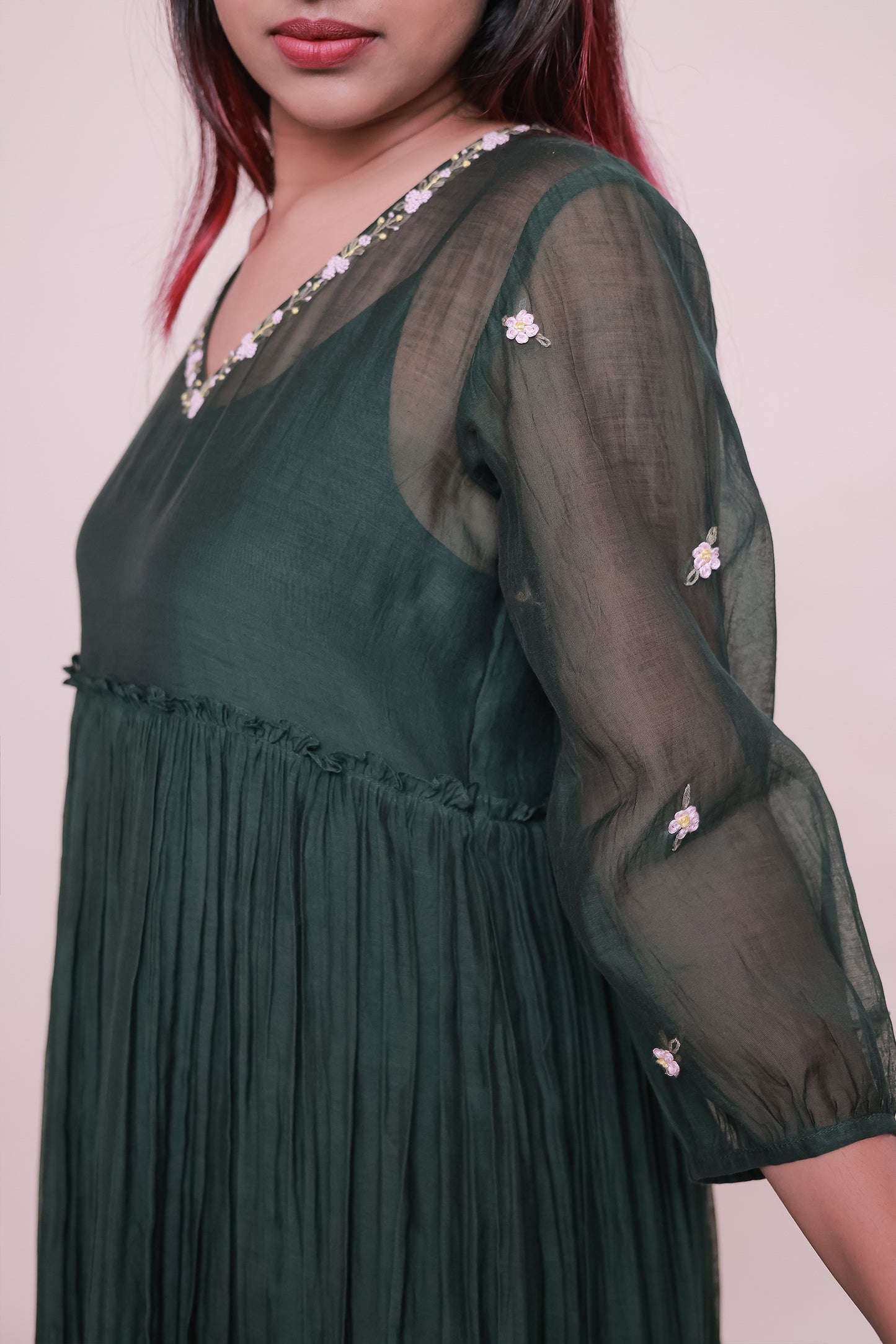 Bottle green tier dress