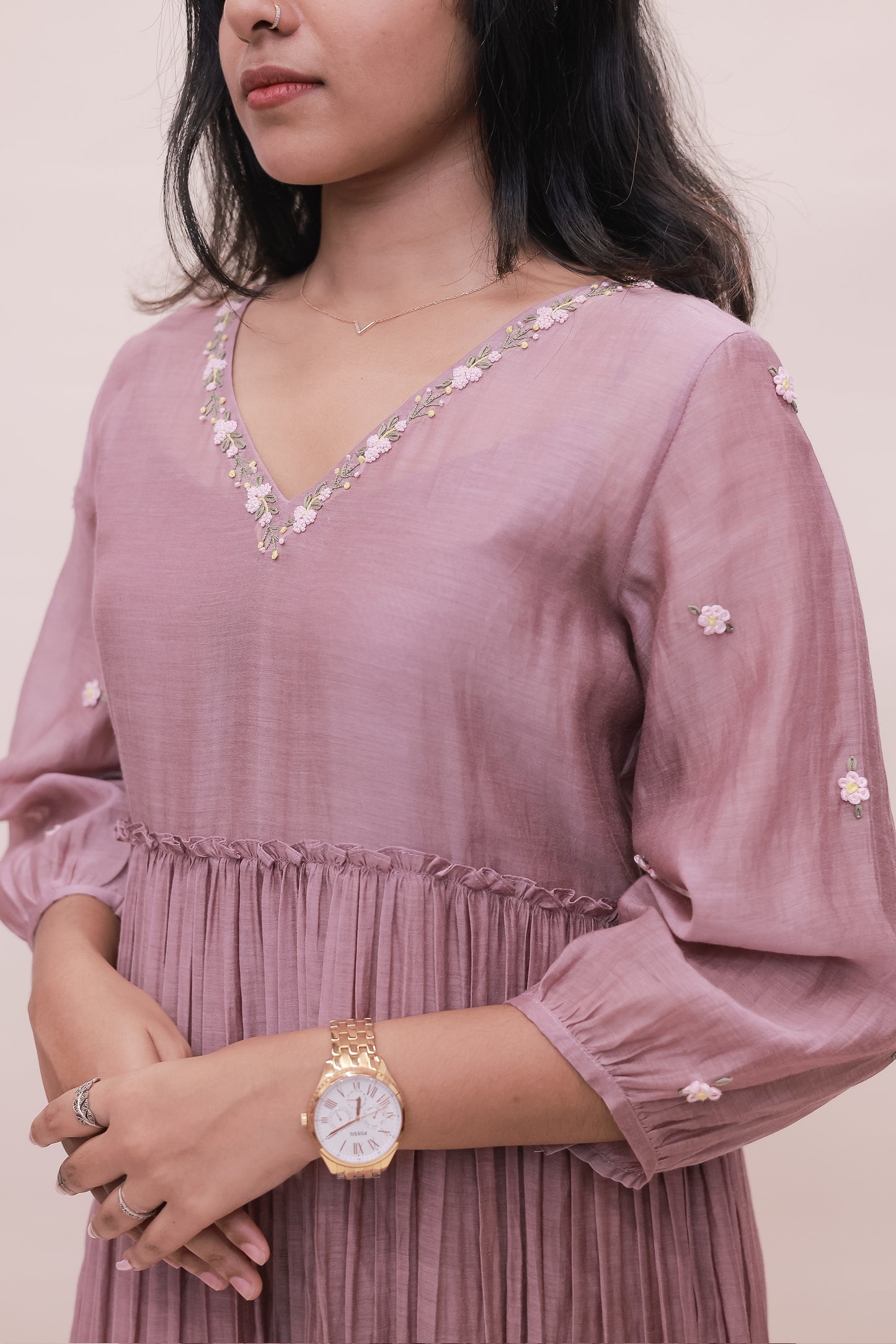 Mauve Chanderi tier dress