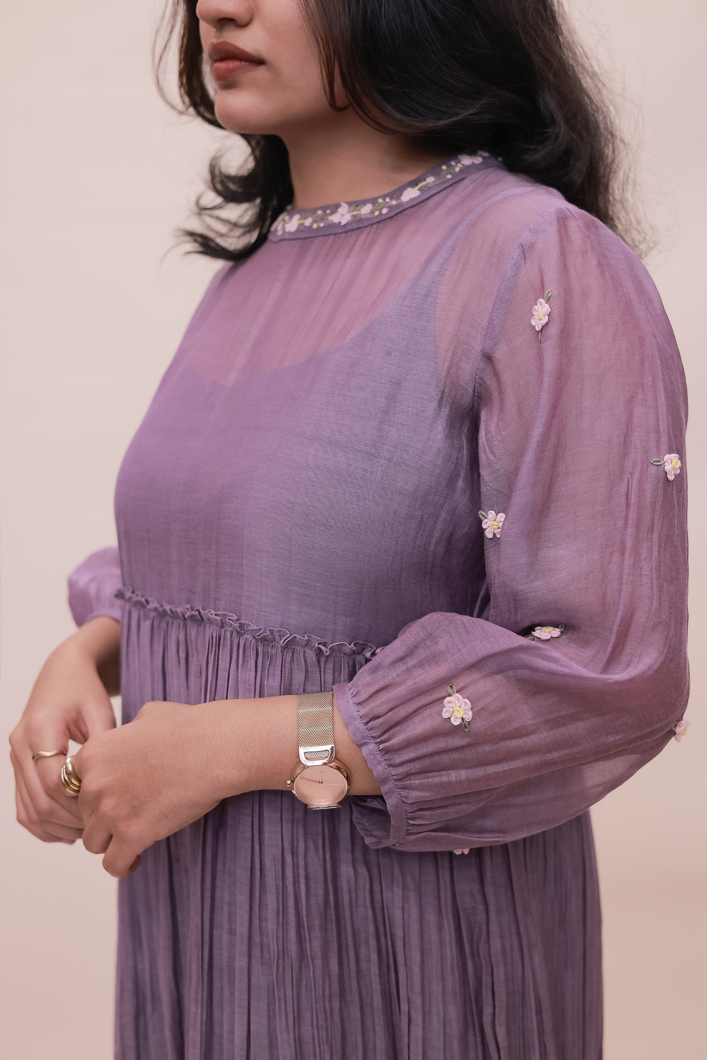 Lavender Chanderi tier dress
