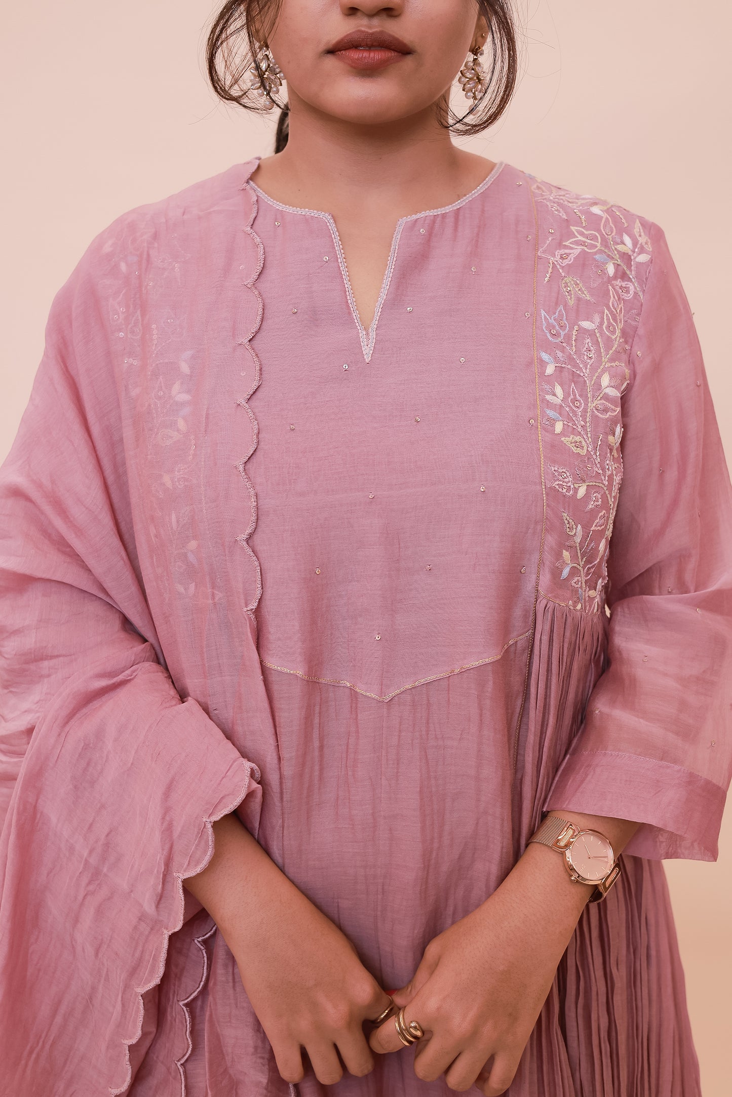 Onion pink with beads embroidery with pants and dupatta