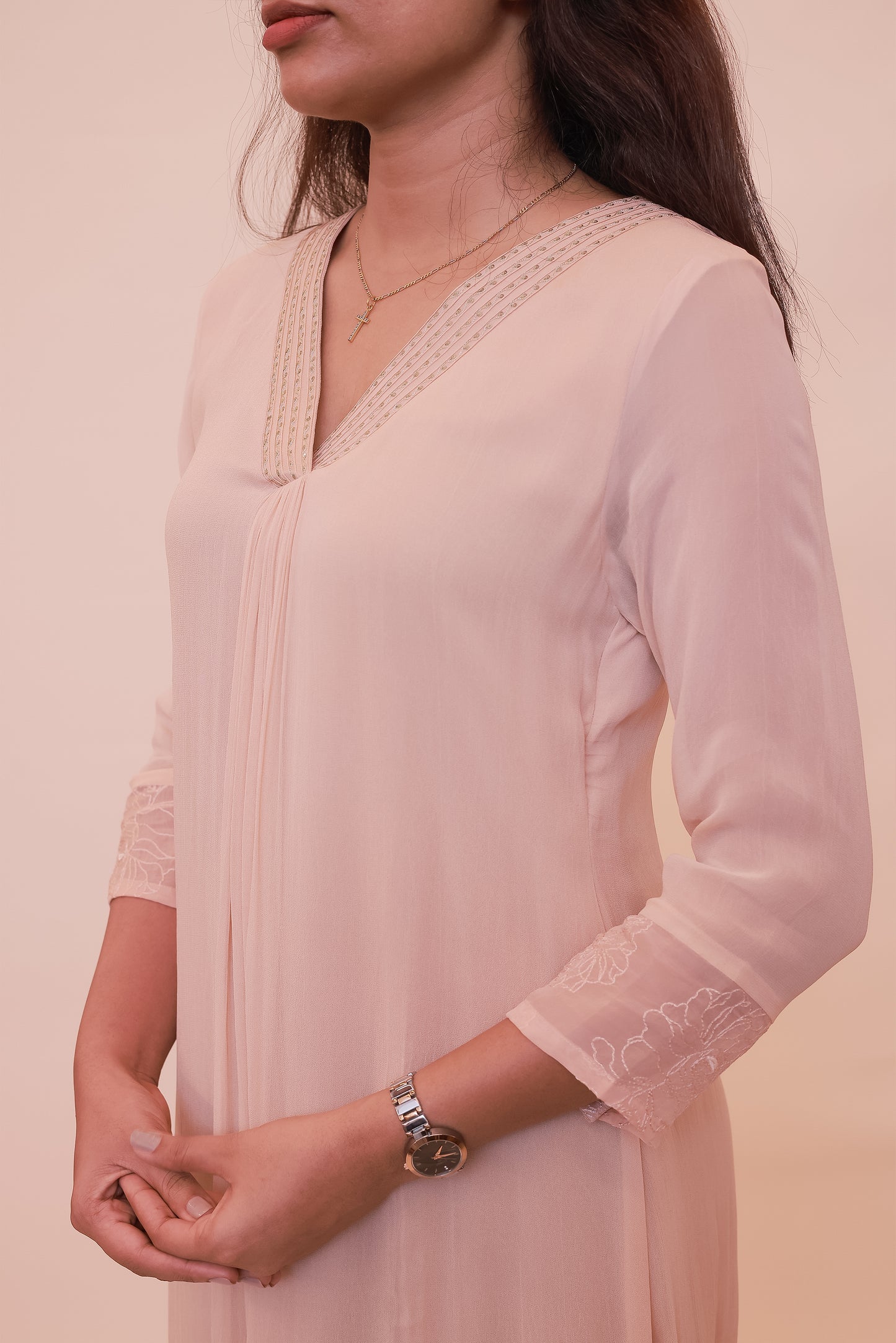 Light nude georgette v-neck dress