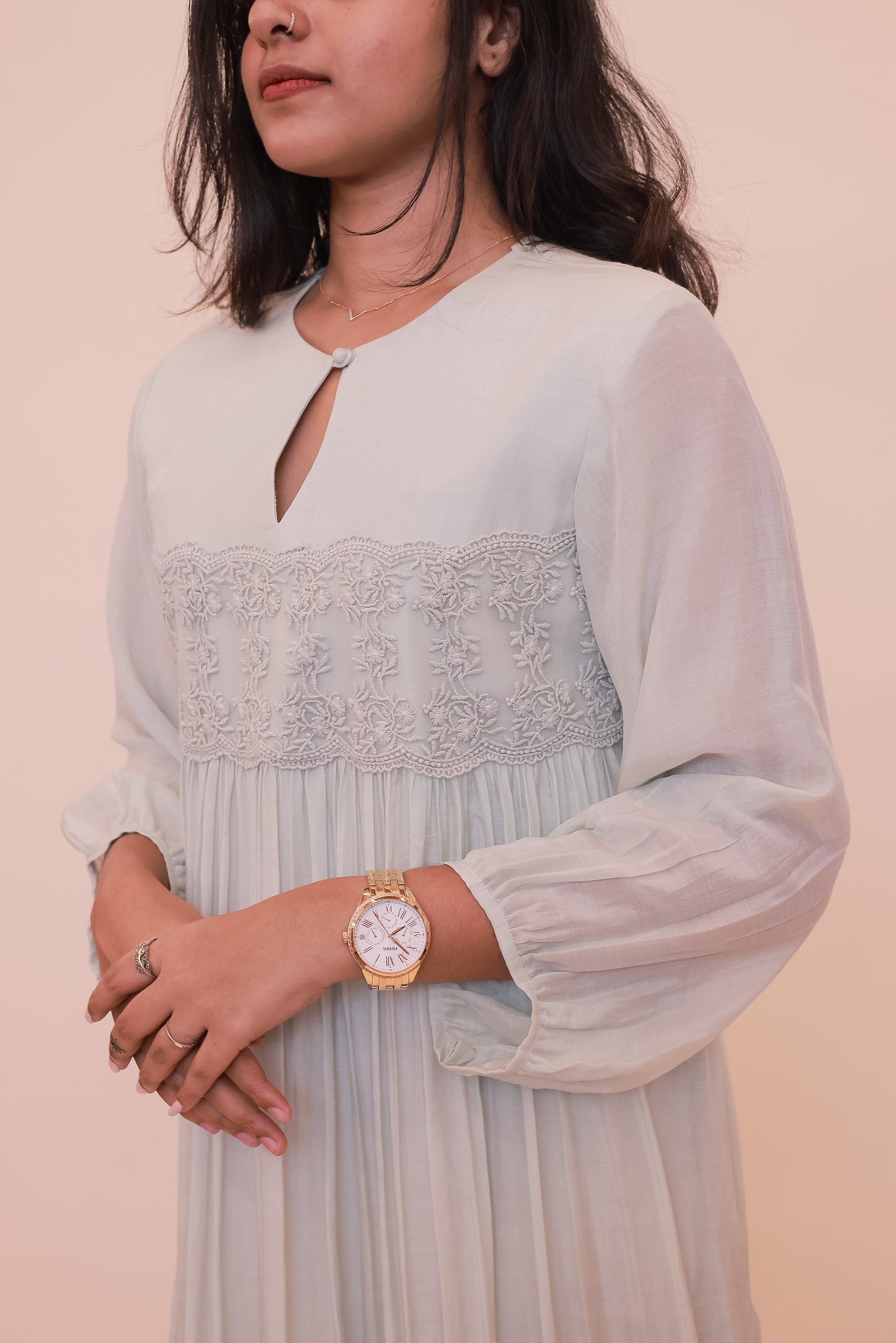 Light pastel Blue georgette dress with lace