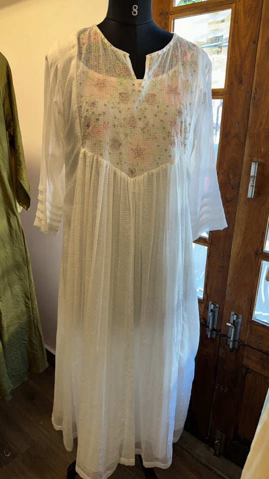 White soft Kota embroidered dress