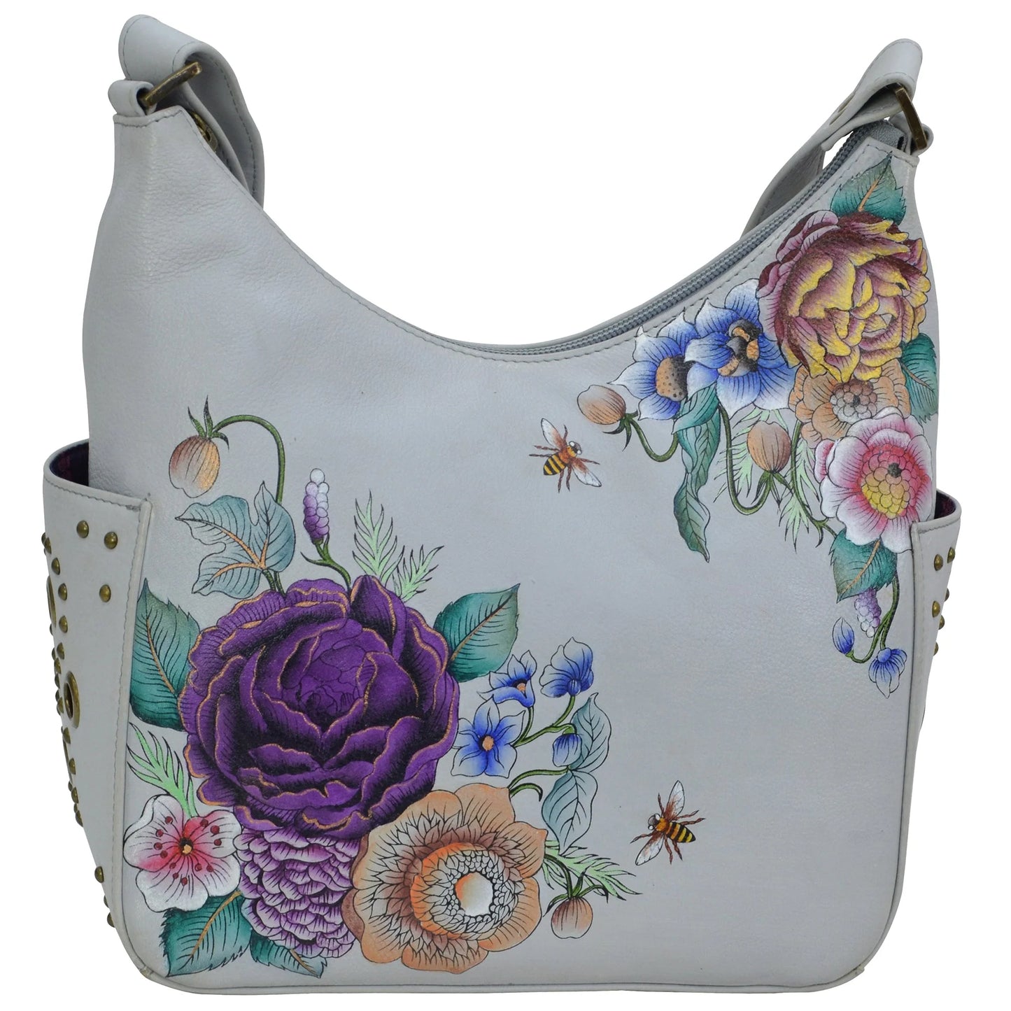 Genuine Leather | Floral Charm Hobo with Anuschka Classic Hobo