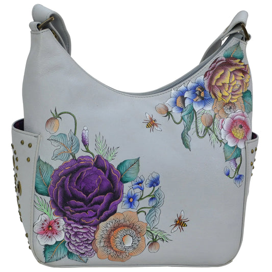 Genuine Leather | Floral Charm Hobo with Anuschka Classic Hobo