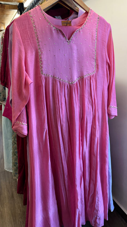 Pink chandheri dress with duppatta and pants