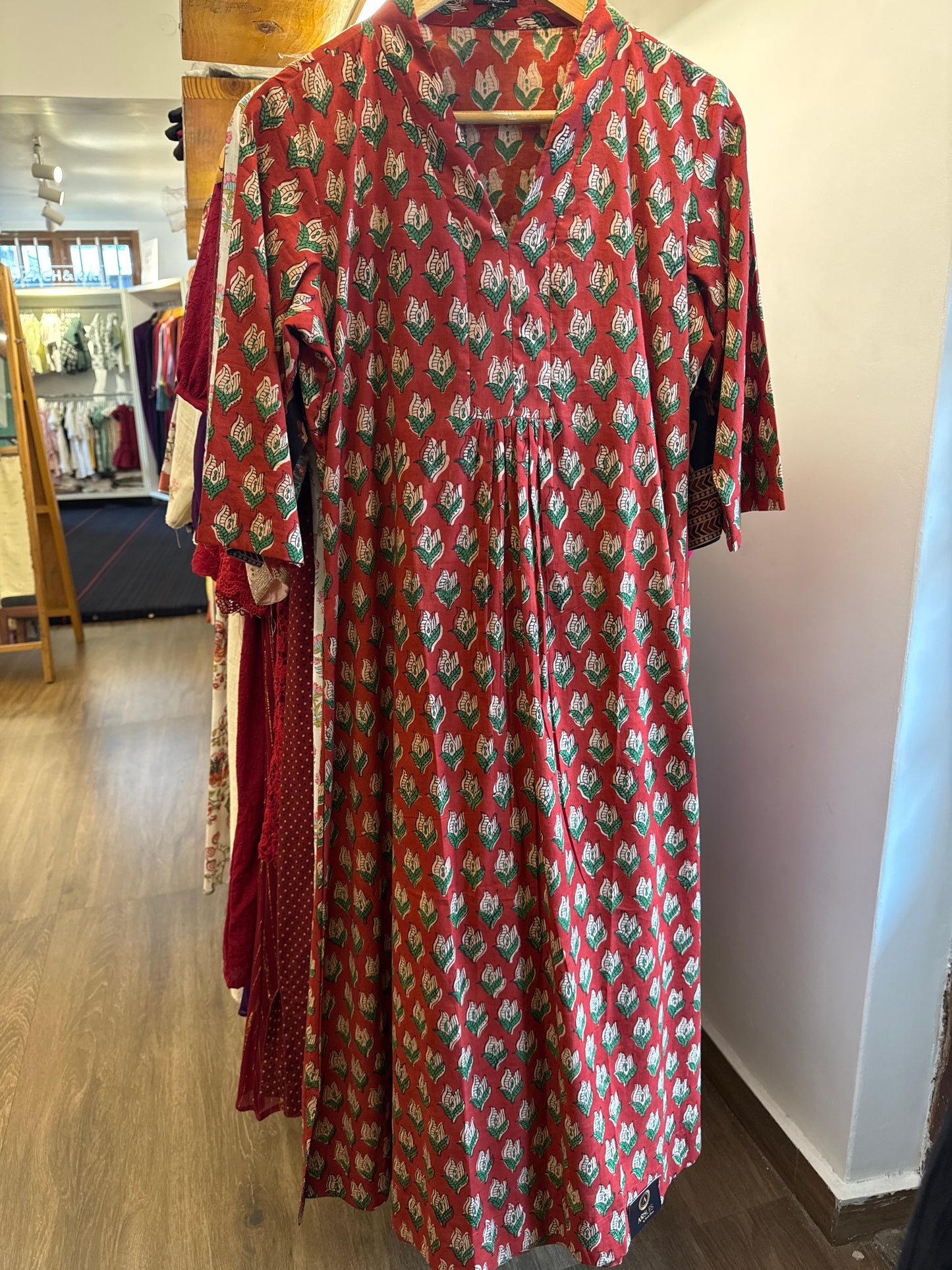 Red floral cotton dress chest size 42