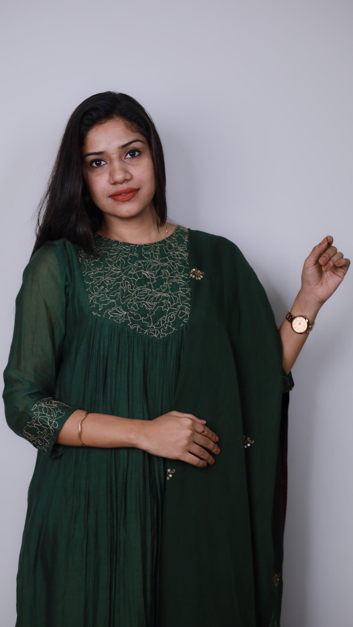 Bottle green Chanderi full set party wear