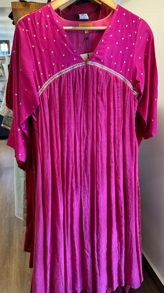 Rani pink dress with golden buttes and sequin work size S ready