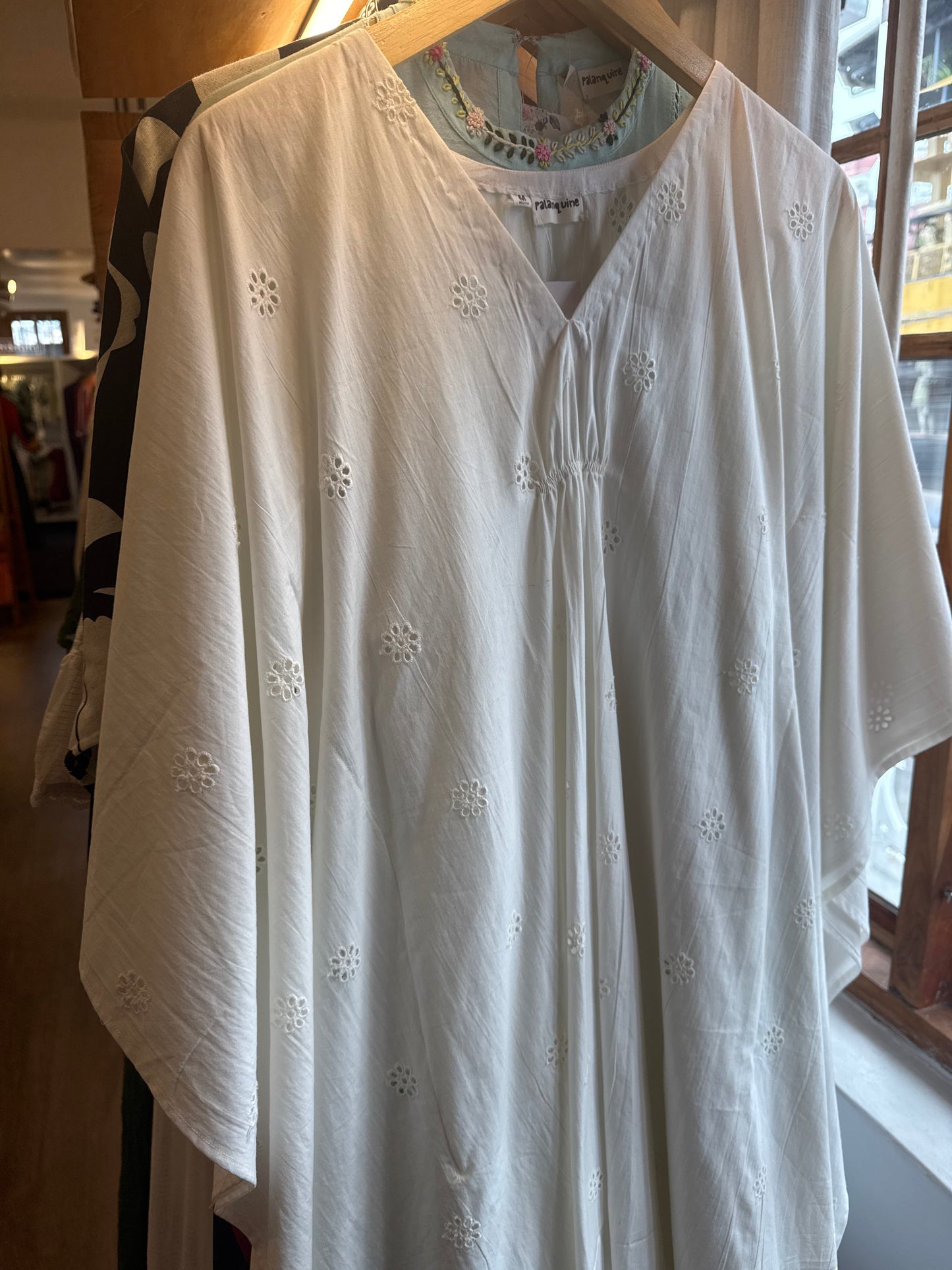 White schifli cotton kaftan with inner slip with strap size M , chest 38