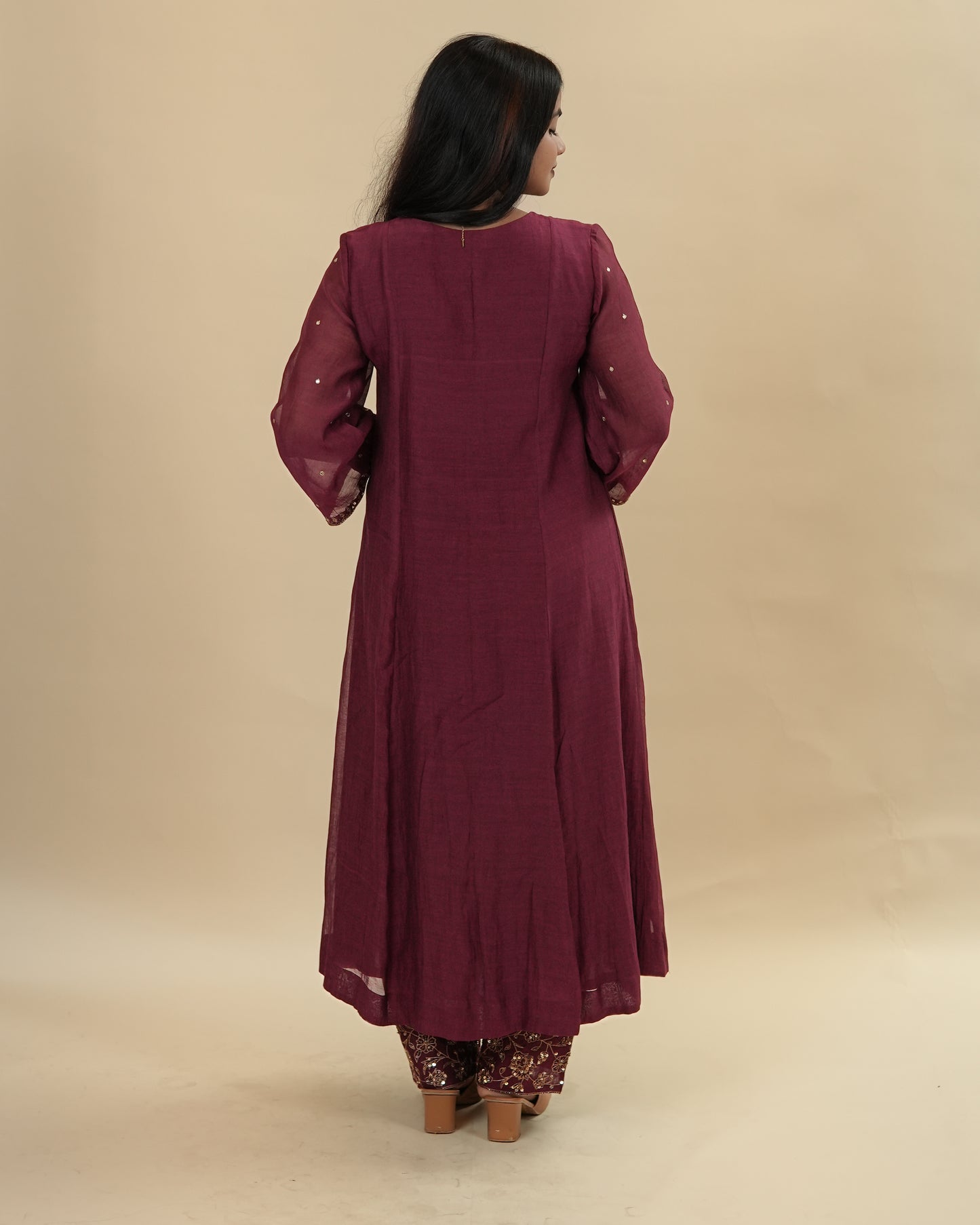 Deep maroon chanderi top and pants