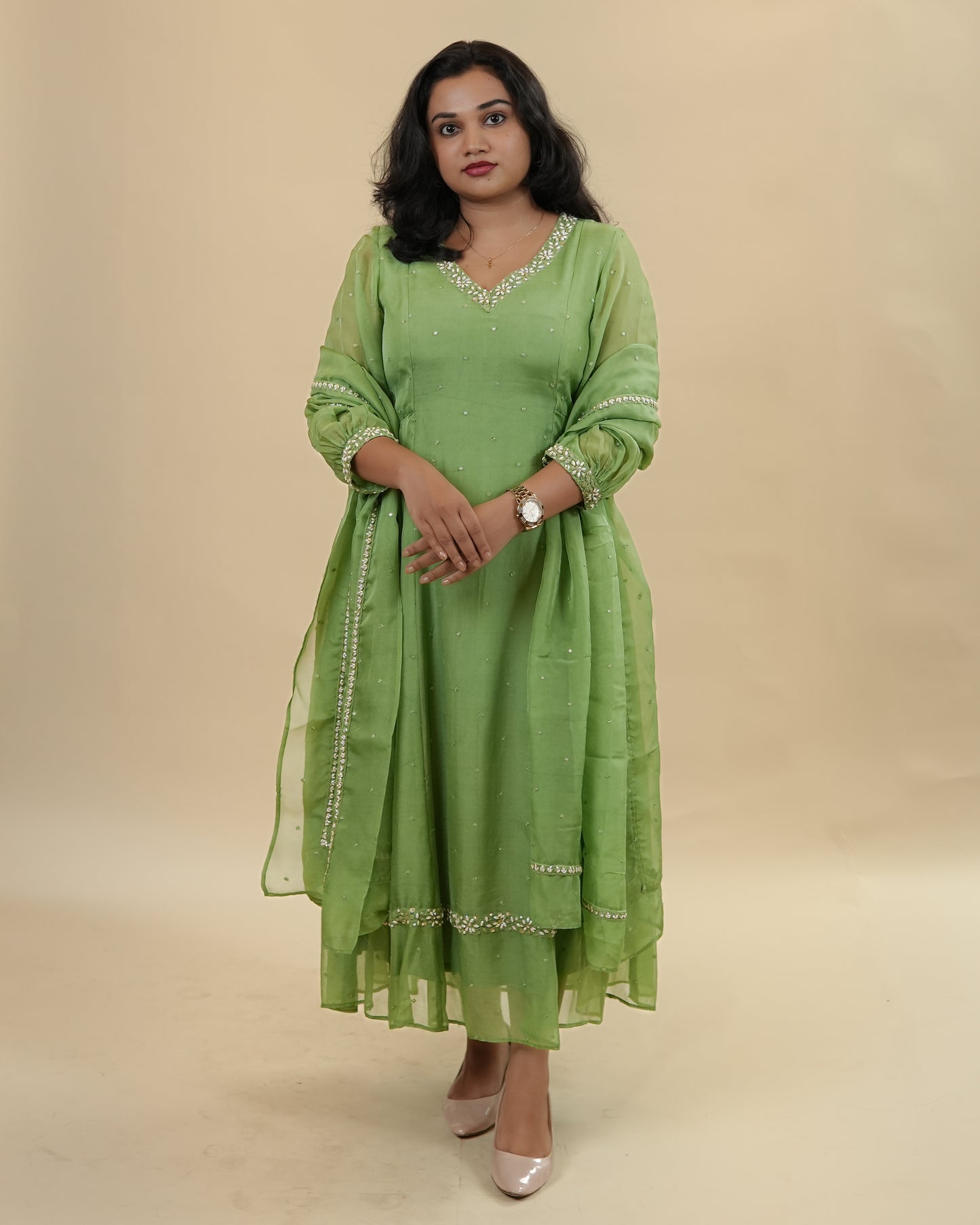 Green organza dress