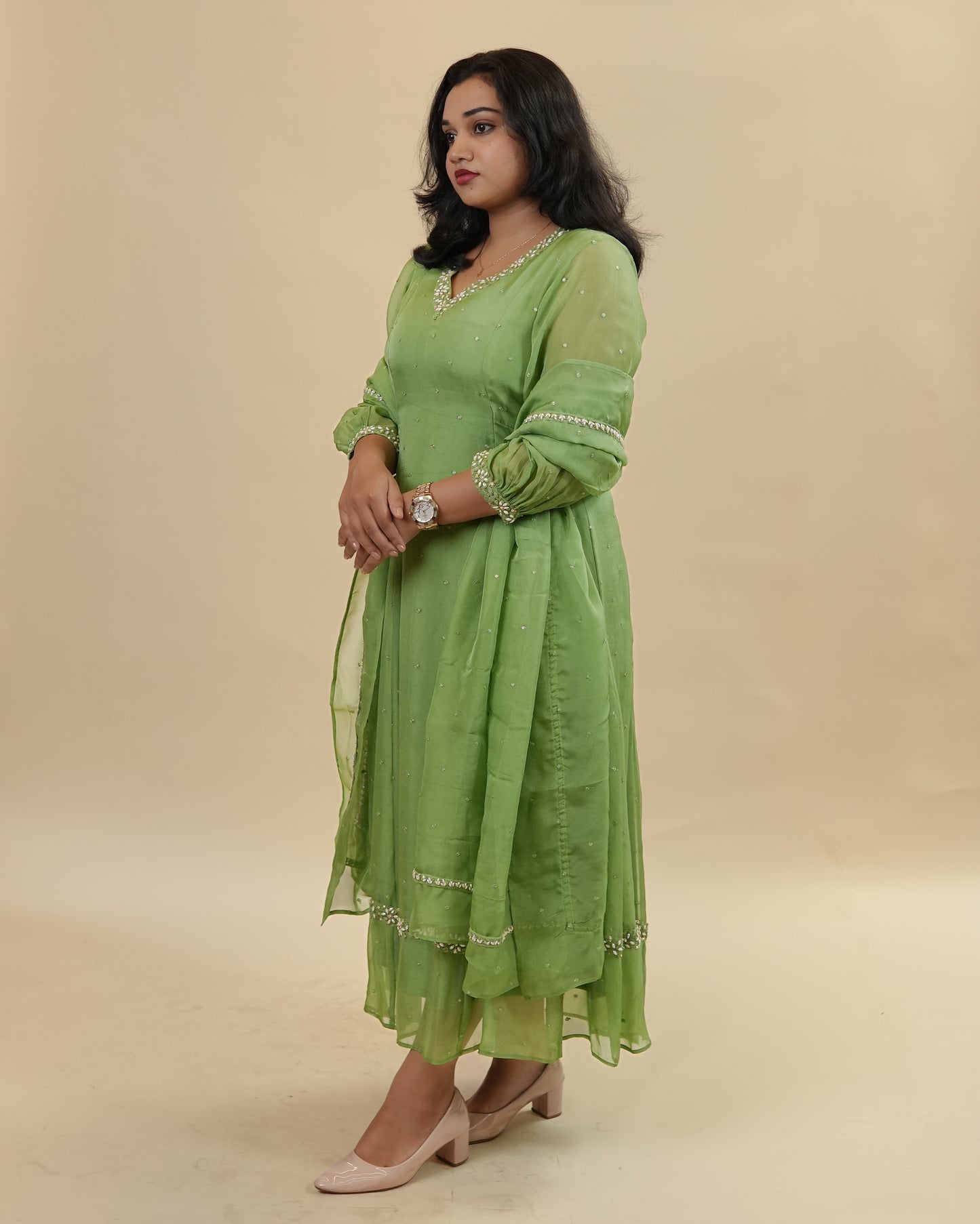 Green organza dress