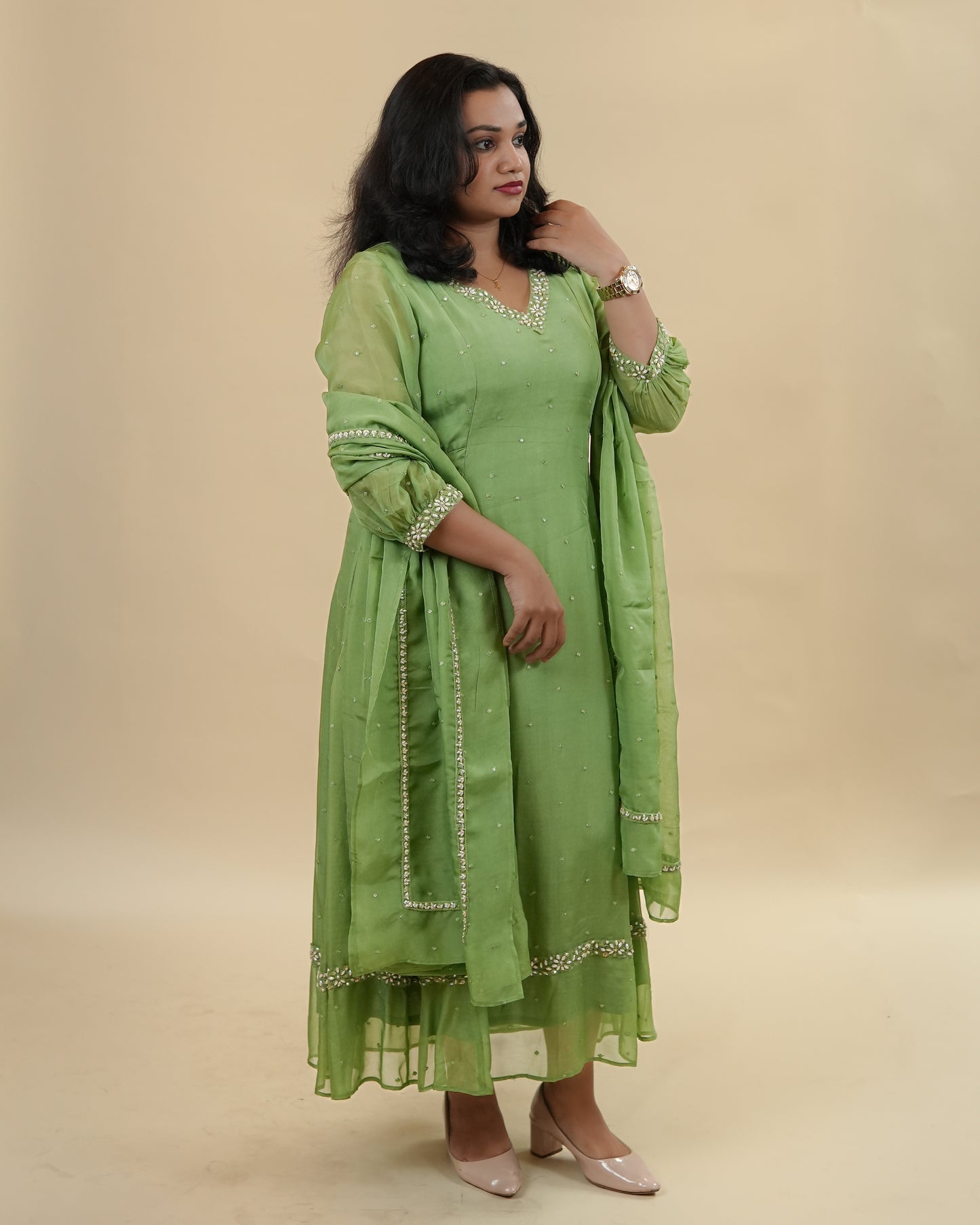 Green organza dress