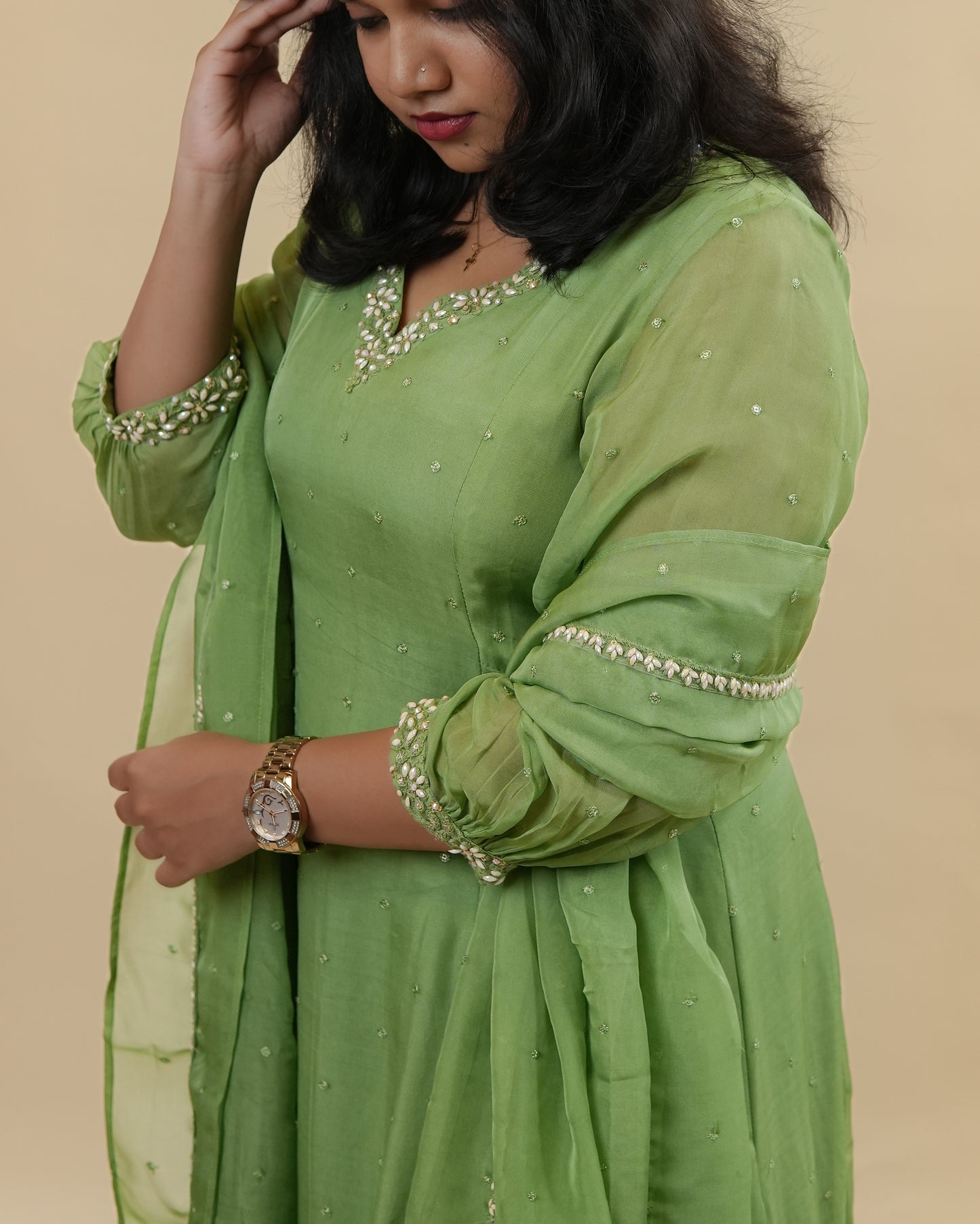 Green organza dress