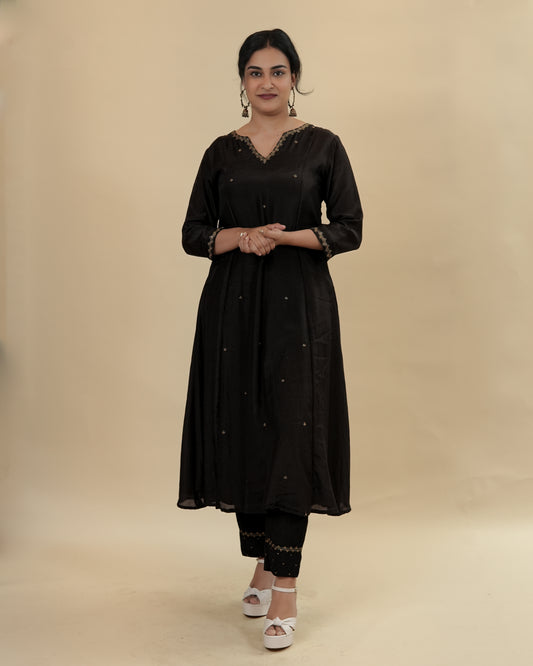 Black Chanderi top and pants set